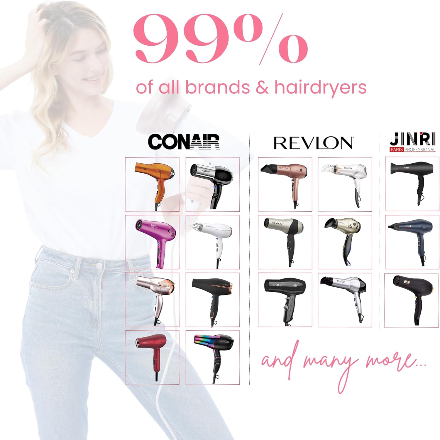 Diffuseur cheveux - universel robuste 4.4-6.6cm - anti-frisottis, blanc nacré