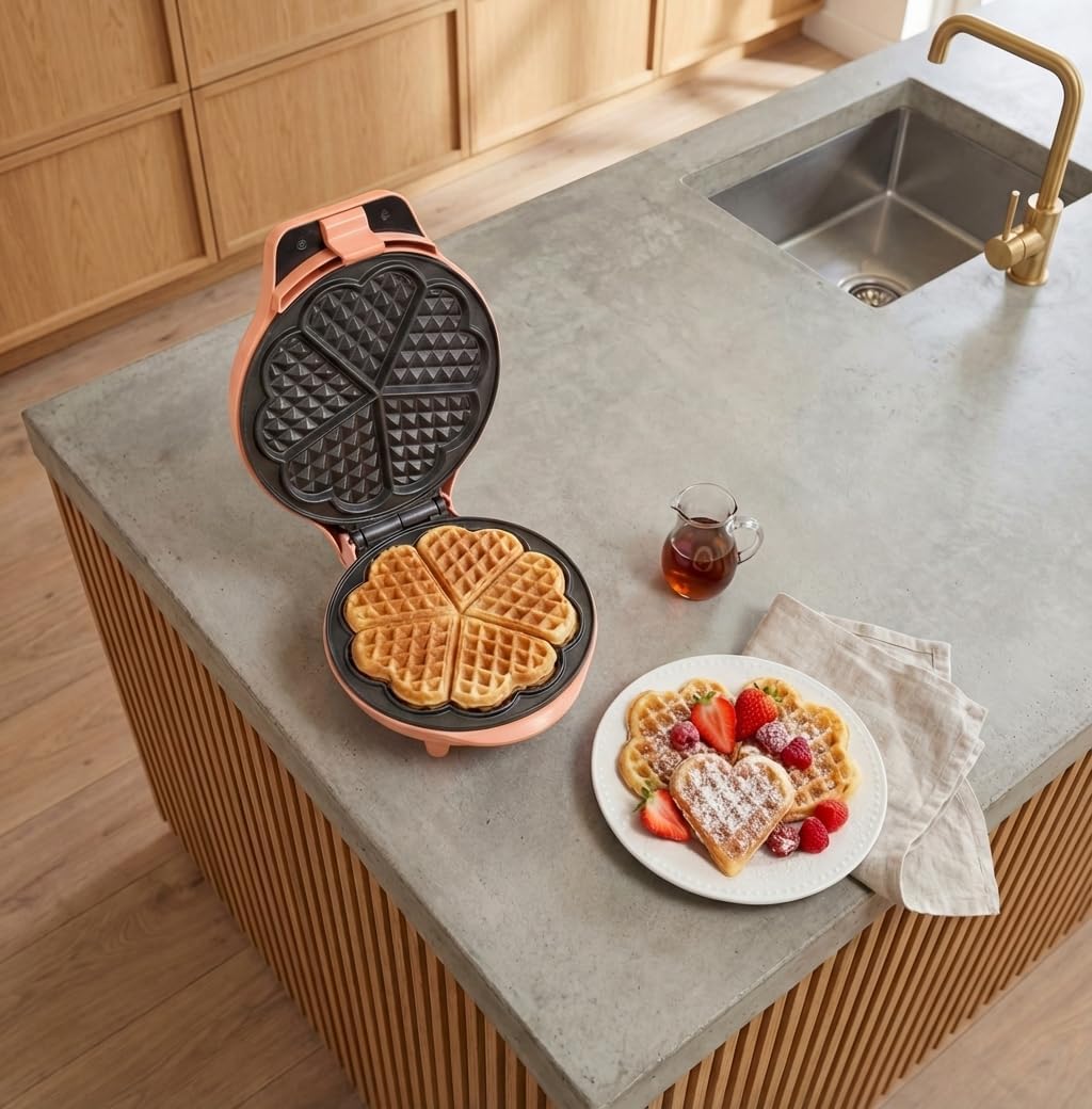 Bestron - Gaufrier rétro cœur, antiadhésif, 700W, orange