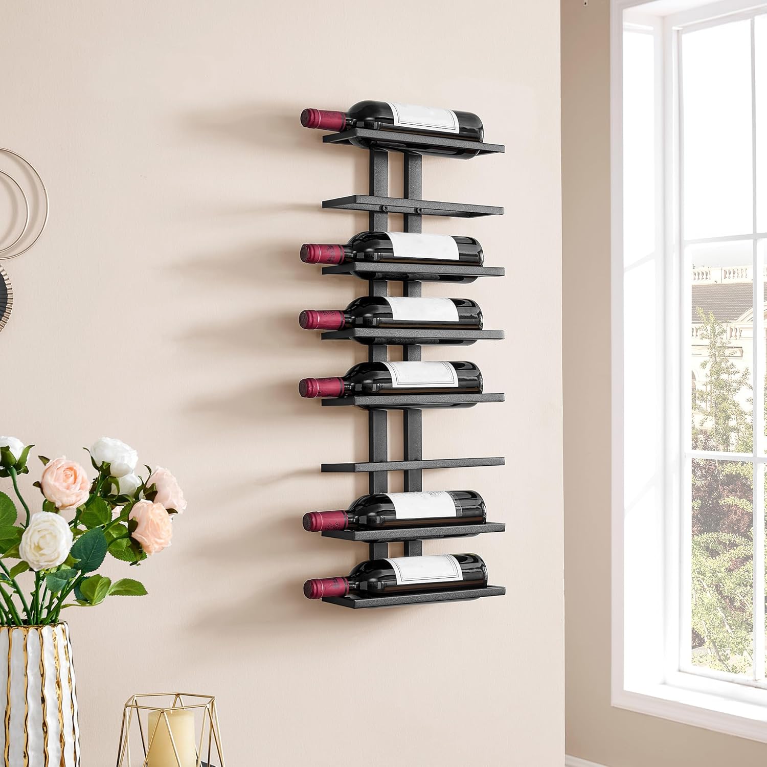 Favoosty – Étagère à vin murale, métal, 8 niveaux, noire, FAVOOSTY