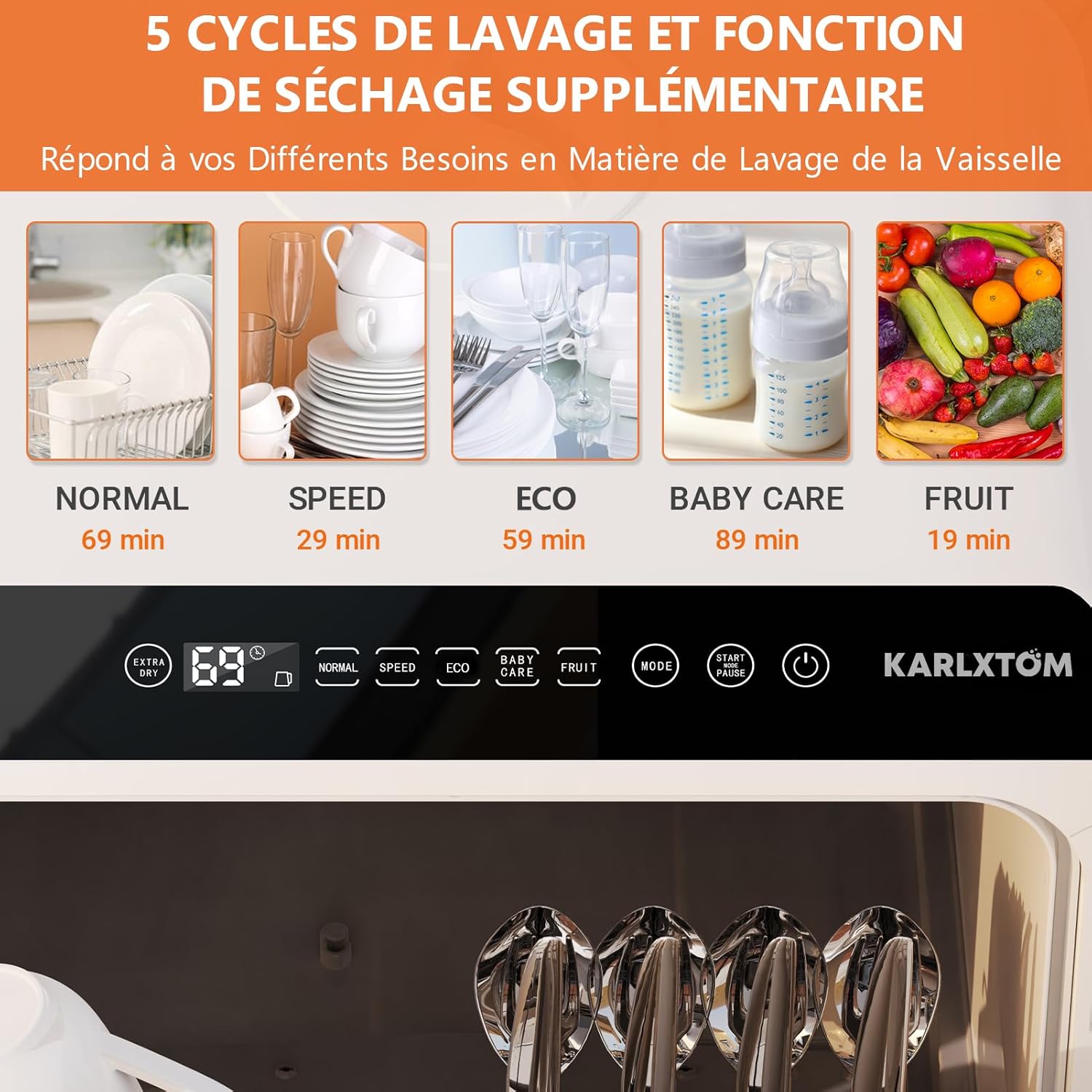 Karlxtom - lave-vaisselle de table - 45cm - LED, 6 programmes, soins bébé