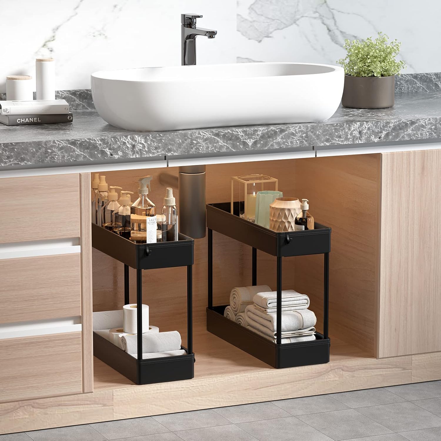 SOLEJAZZ - chariot 4 étagères - rangement mobile étroit, plastique, noir