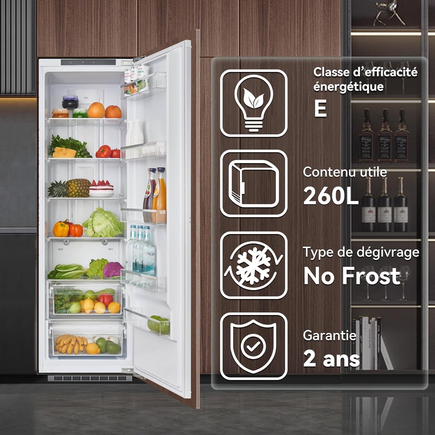 magictec - Frigo encastrable 177 cm - Froid ventilé, 260L, No Frost, LED