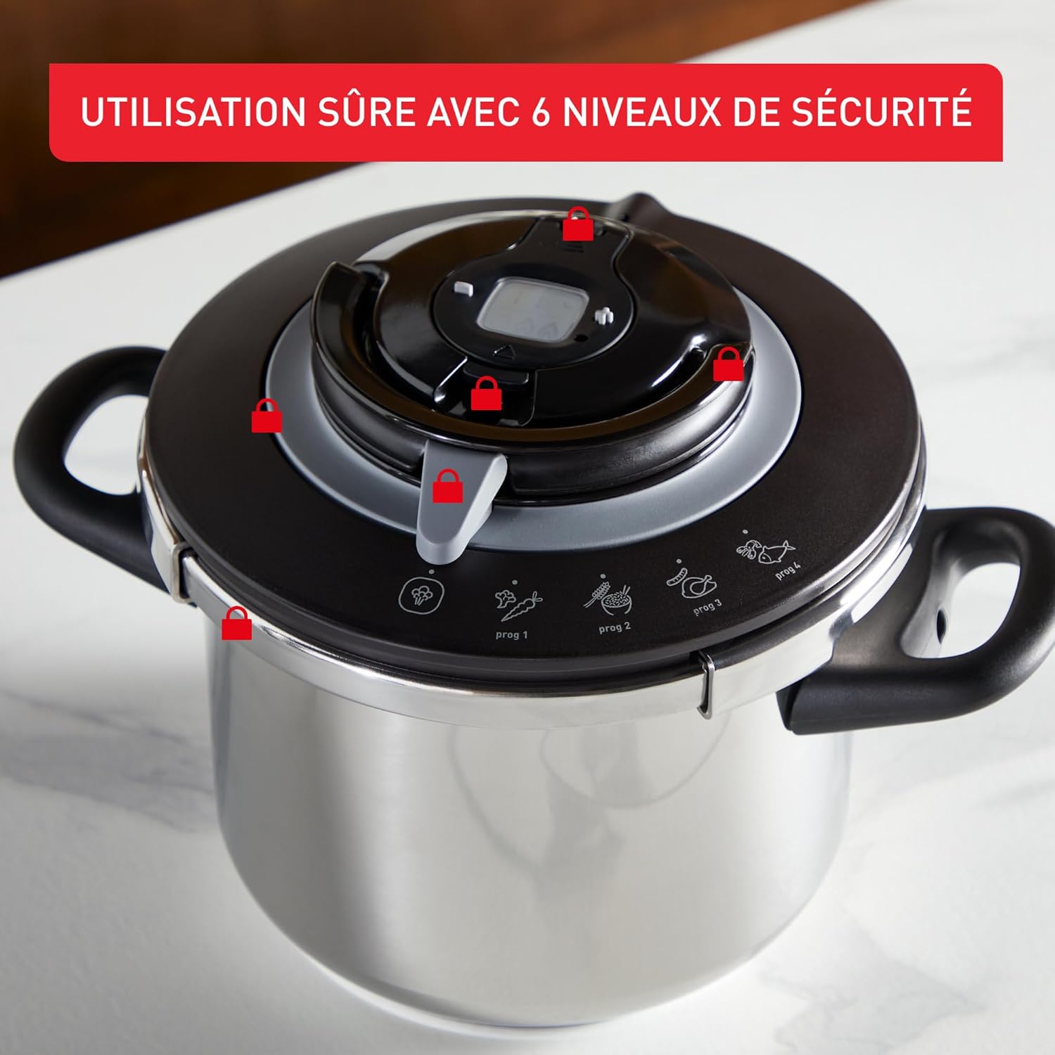 SEB - Clipso+ Chef - 10L - cocotte-minute induction, 4 programmes, ouverture facile - P4551500