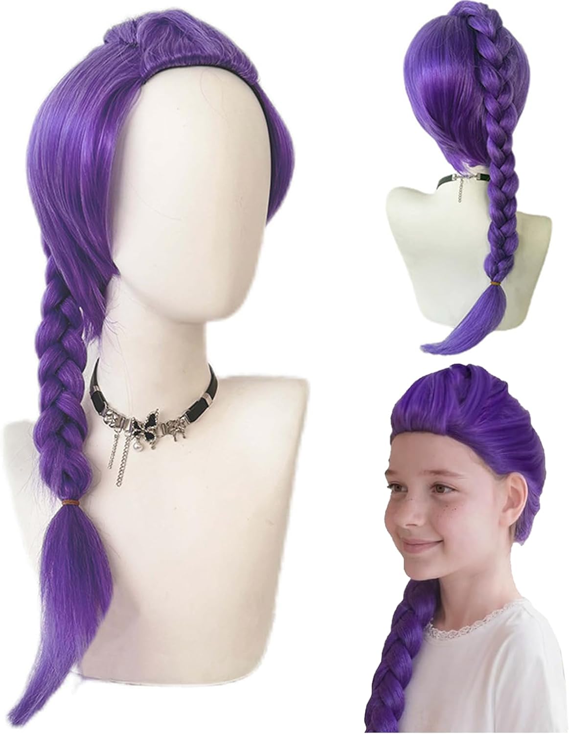 Perruque Cosplay Animé Enfant - violette tressée - accessoires cheveux pour Halloween, Comic Con, carnaval