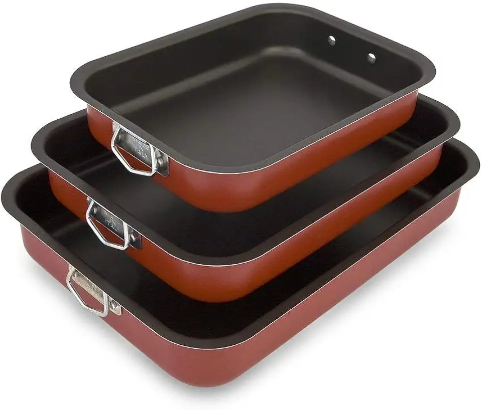 Menax - Plat à four set 3 pièces - poignées - revêtement antiadhésif