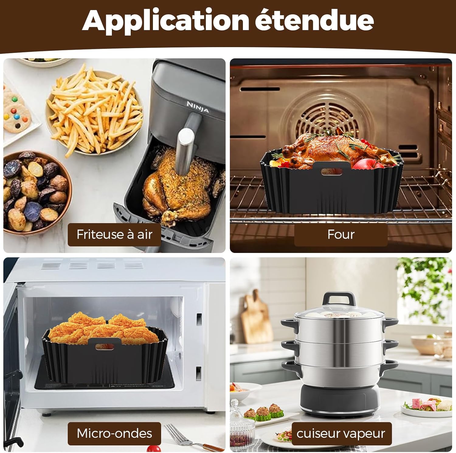 Moule silicone air fryer - compatible Ninja Double XL - réutilisable - lot de 2 - SL400EU