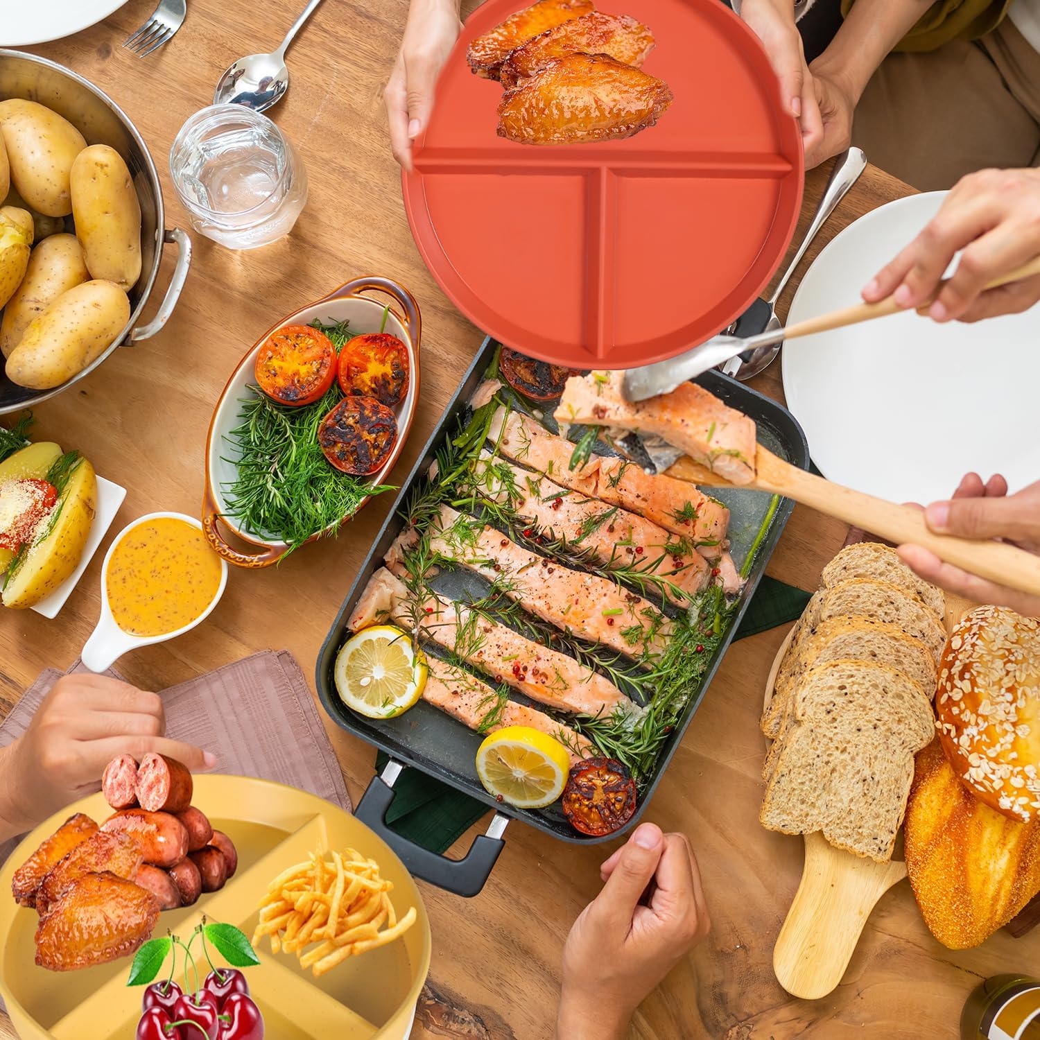 Assiettes divisées - set 3pcs - 22,5cm - incassable, réutilisables, contrôle portions