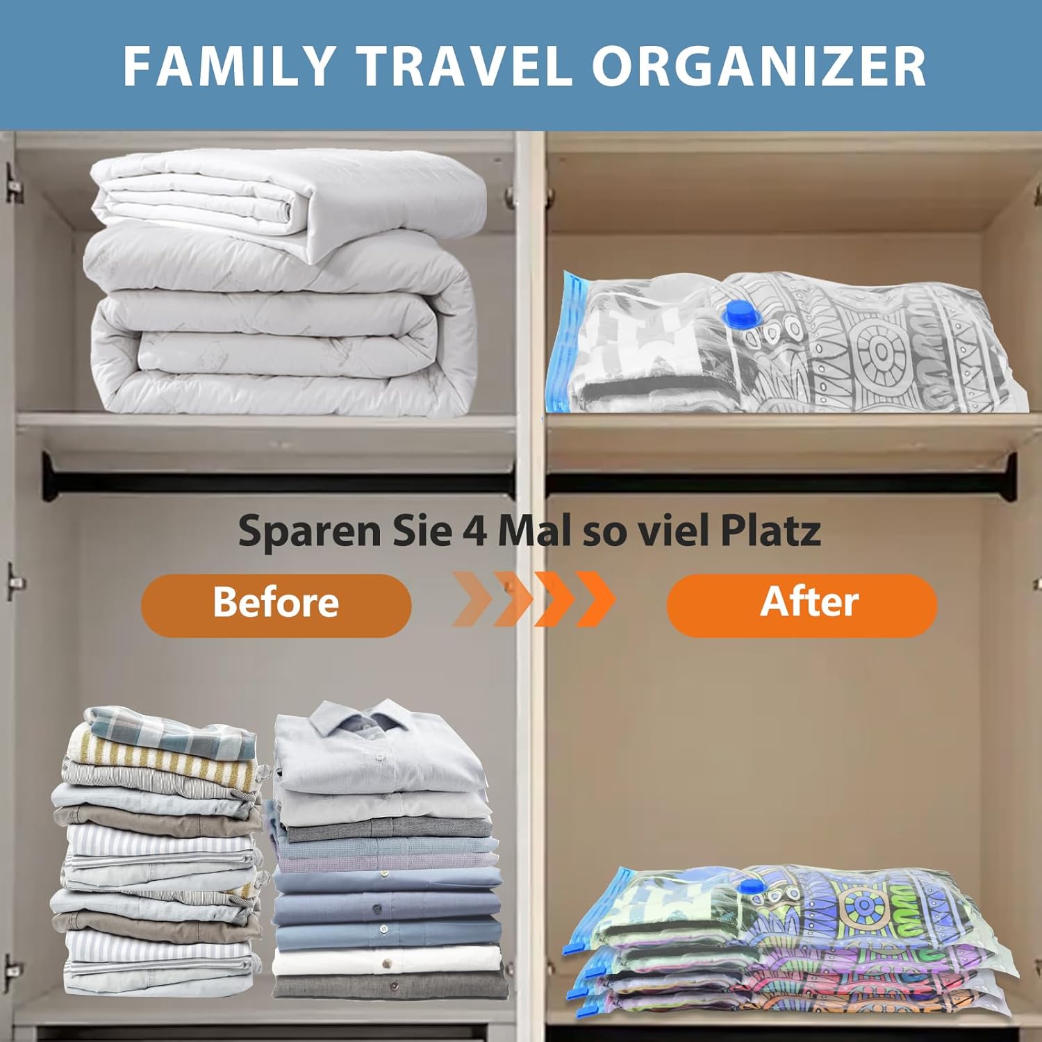 Sacs sous vide vêtements - lot de 15 - grandes tailles, pompe électrique, compression rapide, anti-poussière