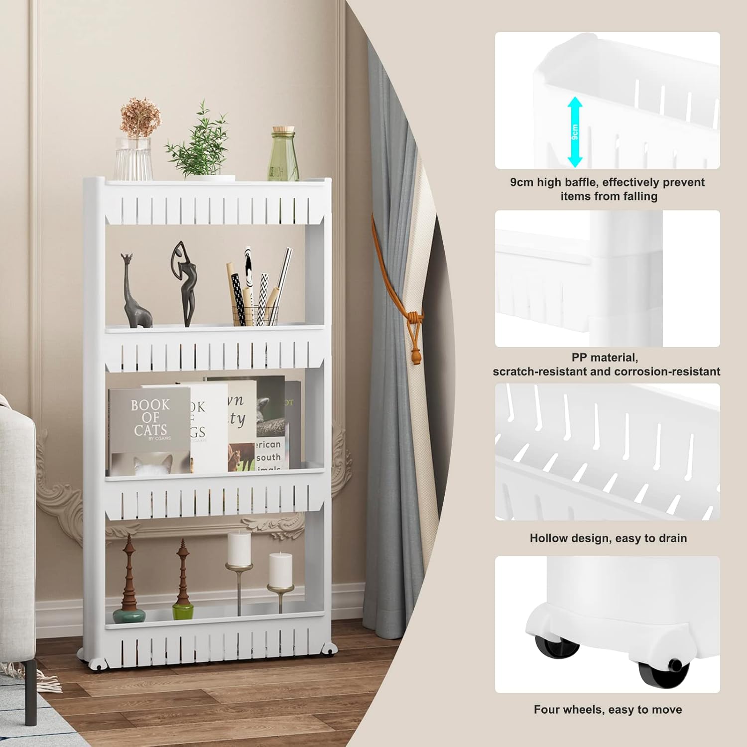 WOLTU - Desserte cuisine 4 niveaux, 13x54x102cm, roulettes, RGB36ws