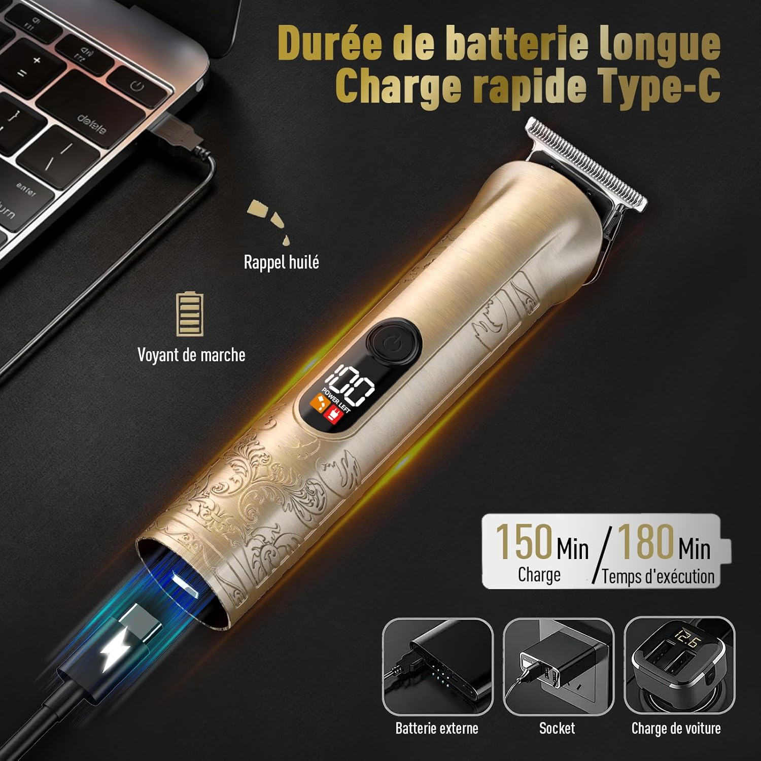 Tondeuse cheveux hommes - kit pro 17-en-1, LCD, USB-C, soin complet