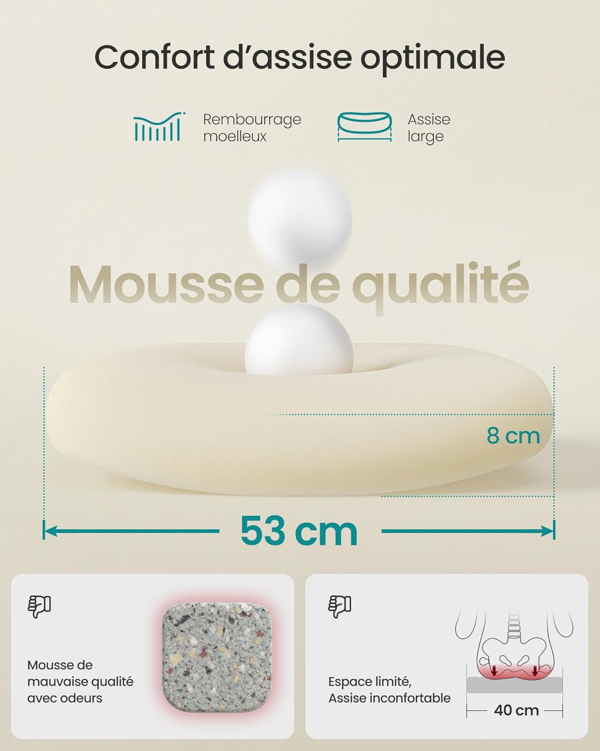 SONGMICS - chaise bureau ergonomique - 53 cm - accoudoirs rabattables, support lombaire, assise large, OBN37WT