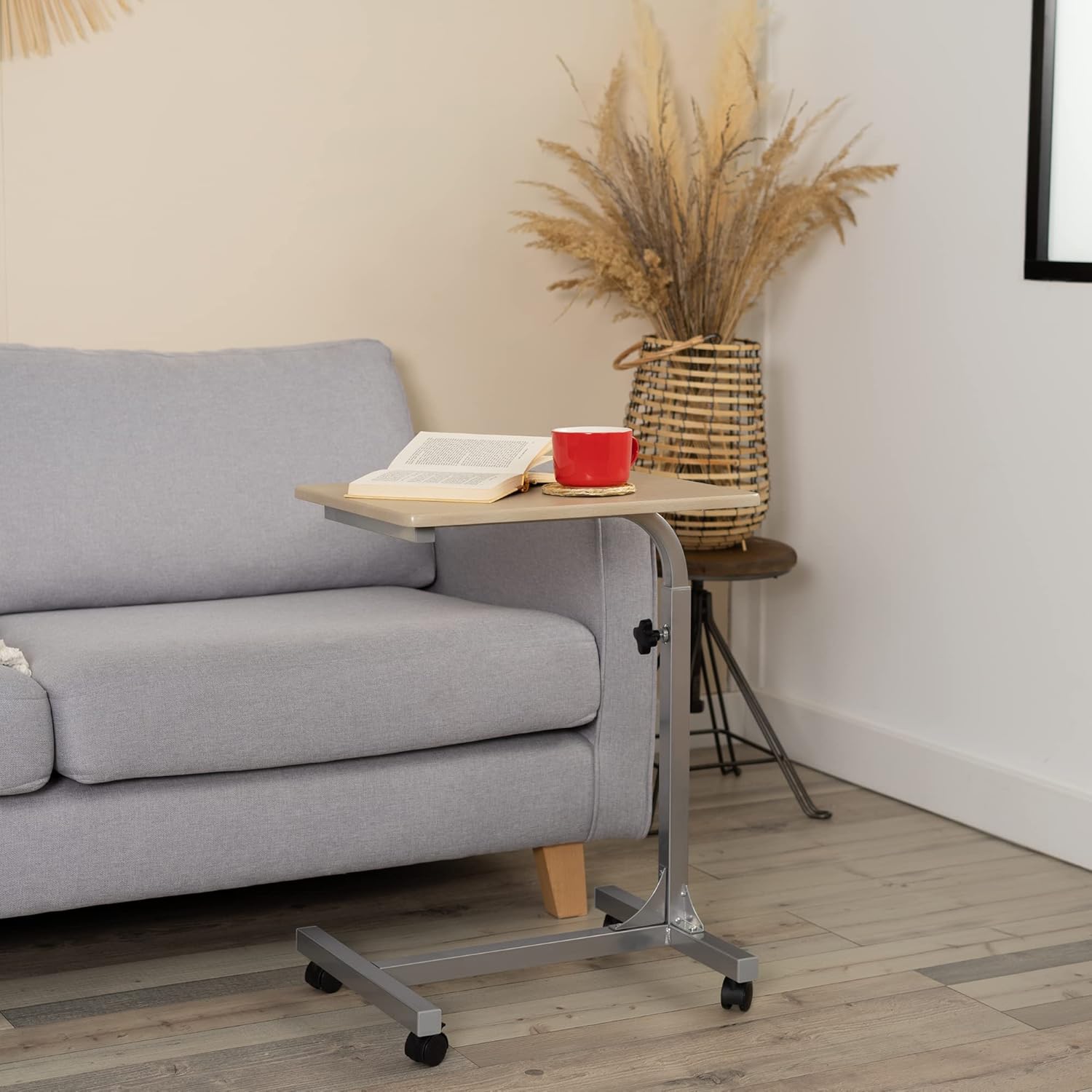 MEUBLE COSY - Table de Lit réglable sur roulettes - 48x37x79cm - support PC chêne