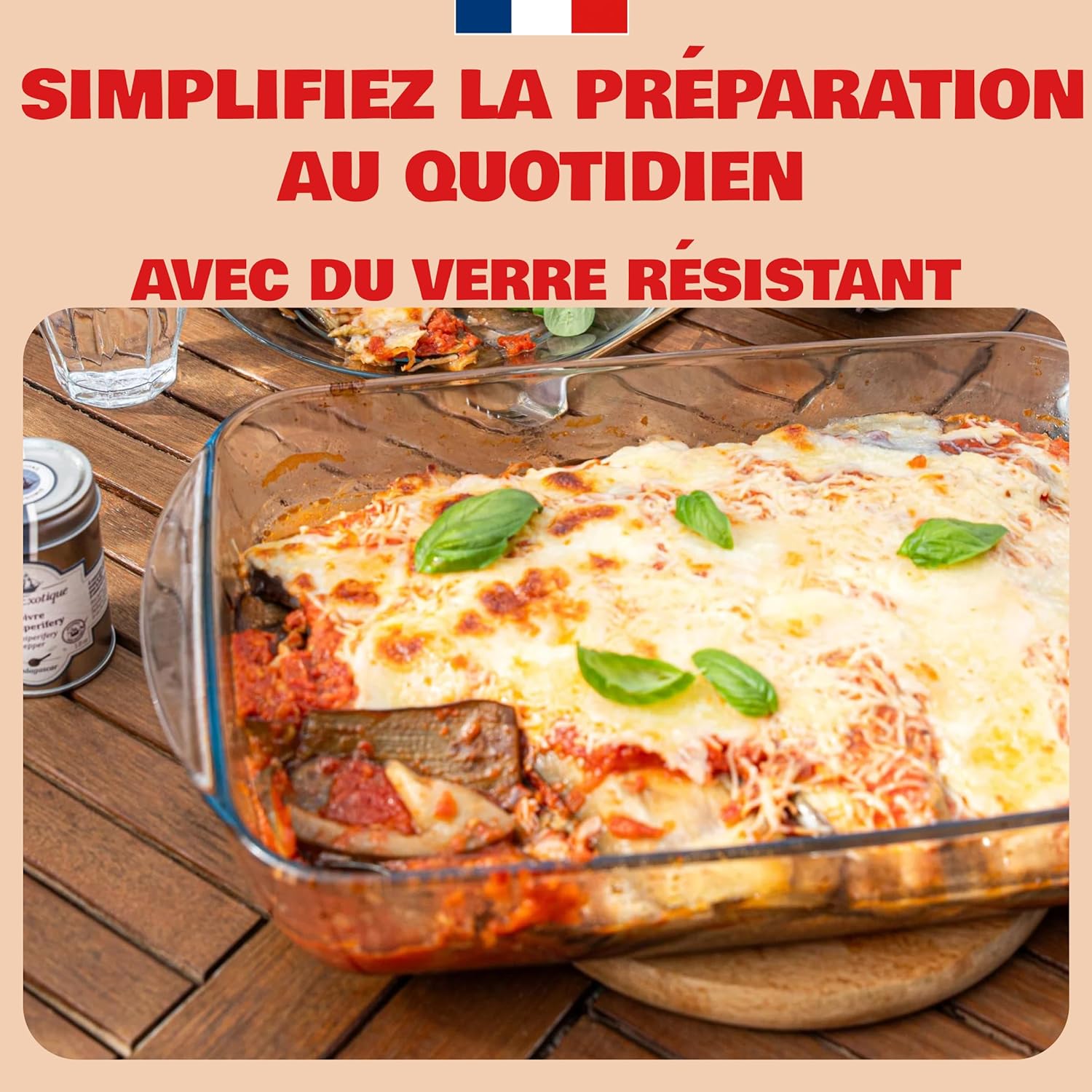 Pyrex - Plat à four rectangulaire 3,7L - verre borosilicate, poignées larges, spécial lasagnes