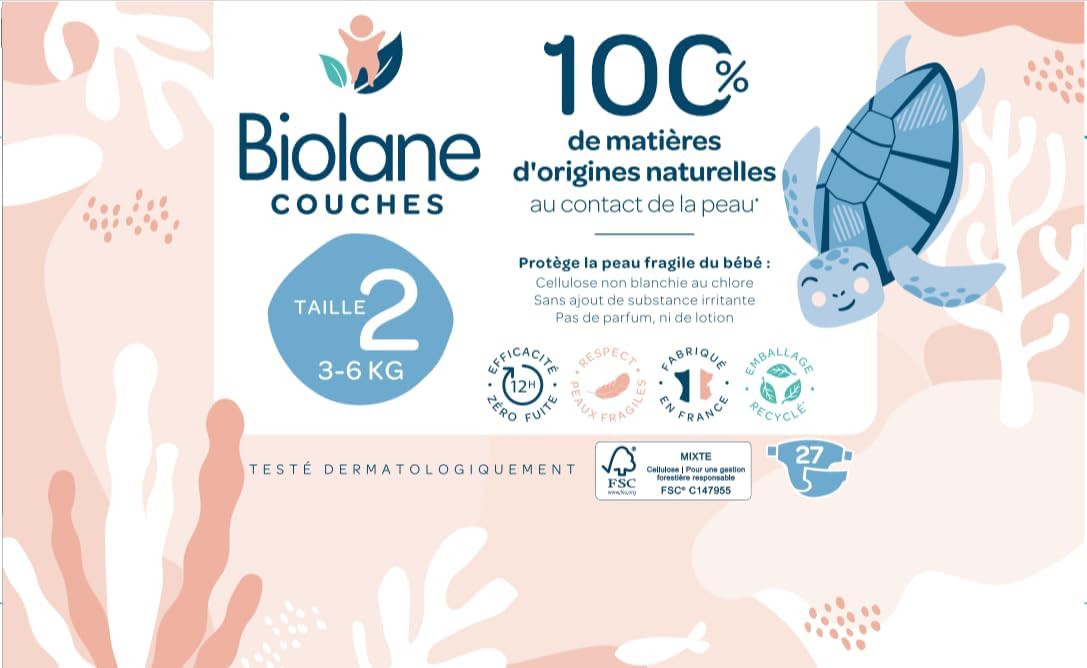 Biolane - Couches bébé Taille 2 3-6kg - Ultra-absorbantes, confort, 81 pièces