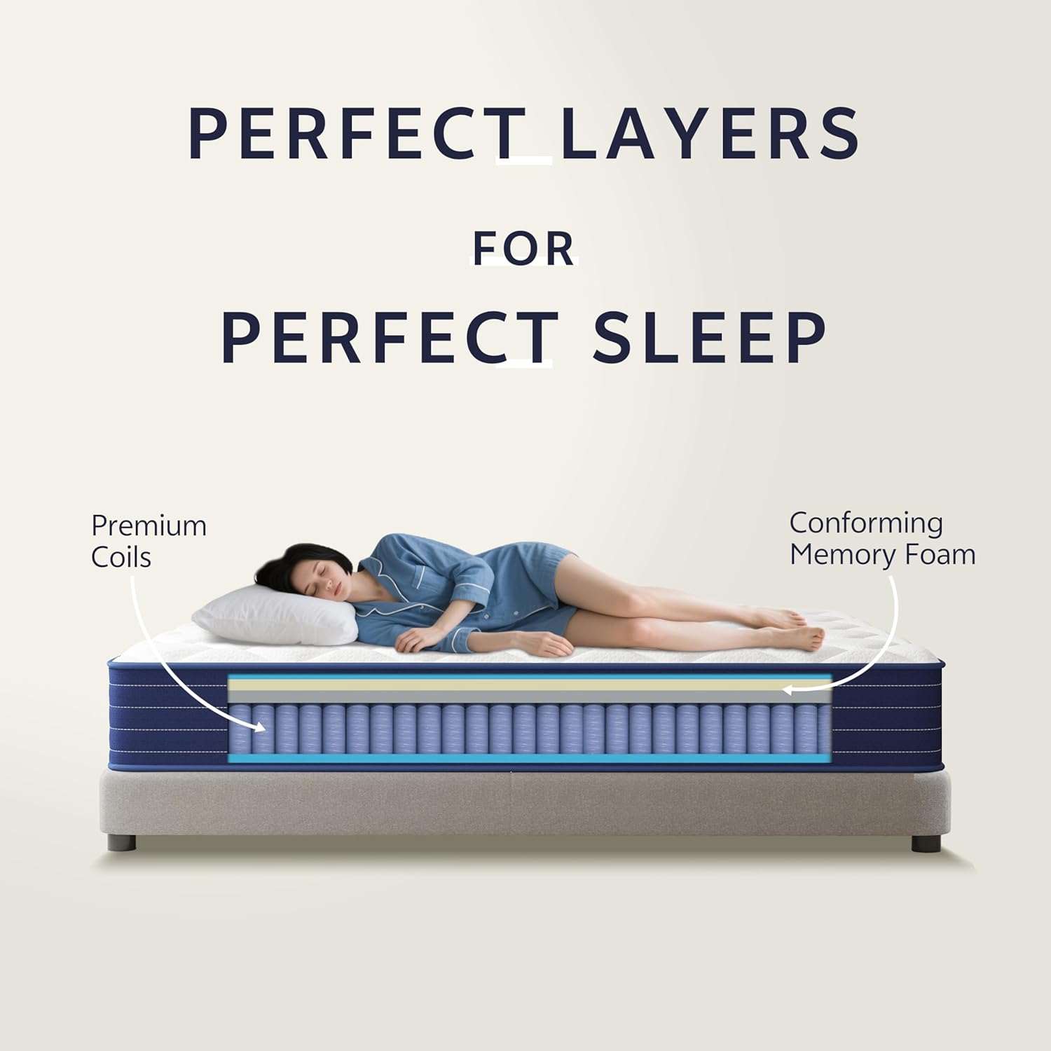 PurrJoys - Matelas orthopédique hybride 90x190 cm, mousse mémoire, fermeté moyenne