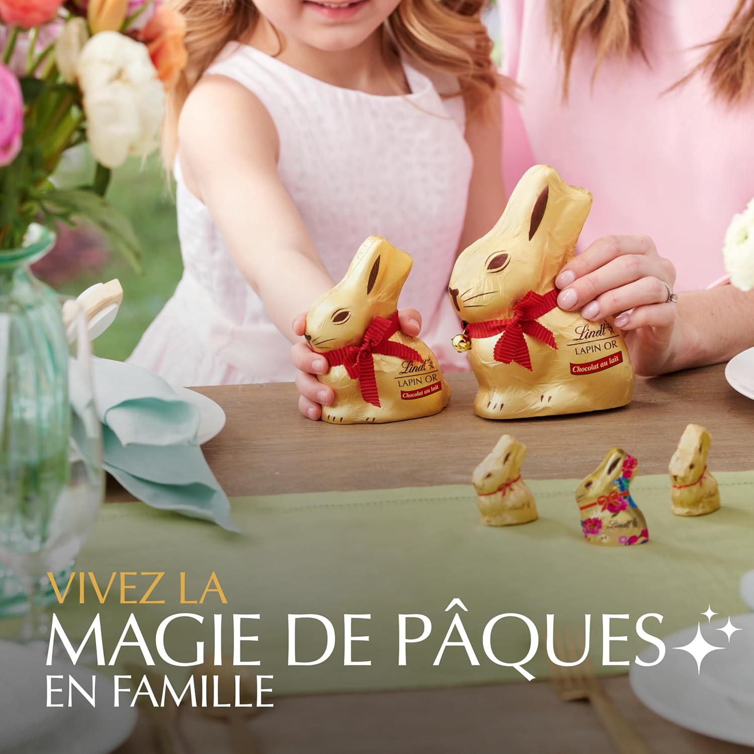 Lindt - Mini-moulages Lapin Or Fleurs - 5x10g - Chocolat au lait, idéal Pâques