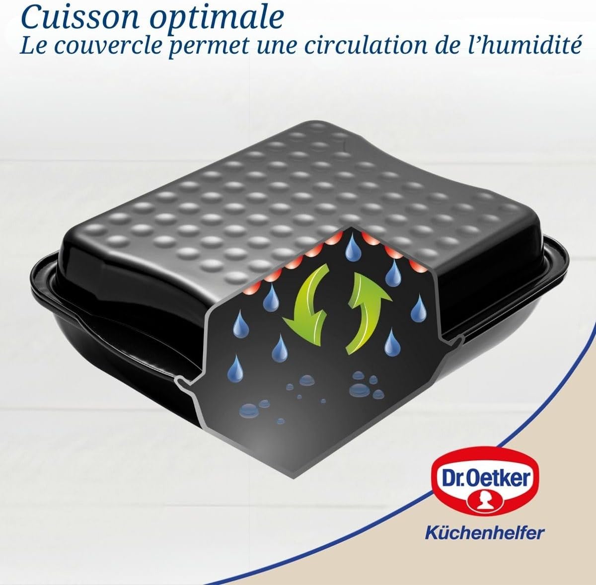 Dr. Oetker - Plat à gratin avec couvercle - 42x34x13 cm - Acier émaillé