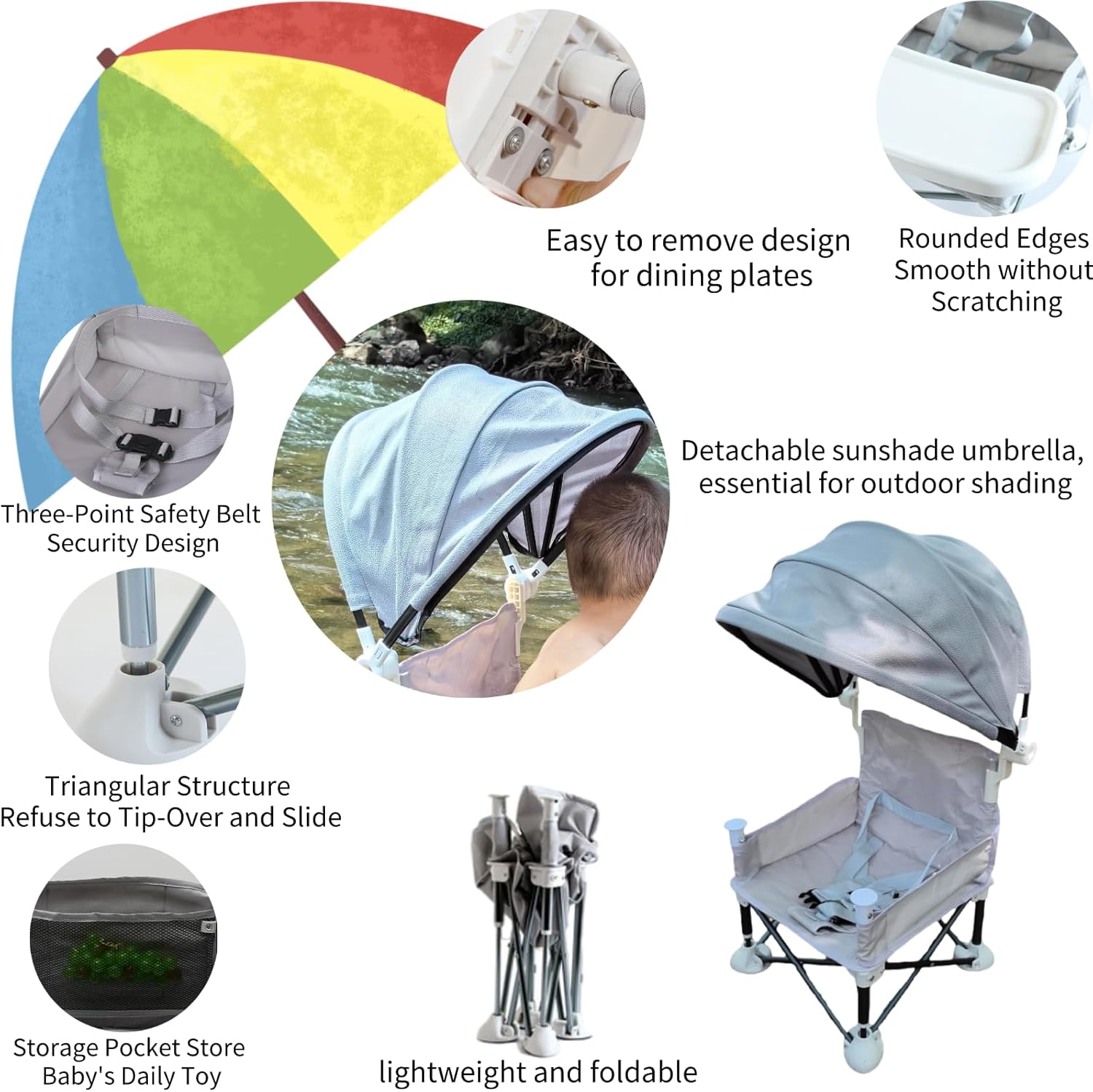 Little Bean - rehausseur pliable bébé - compact - plateau amovible, gris