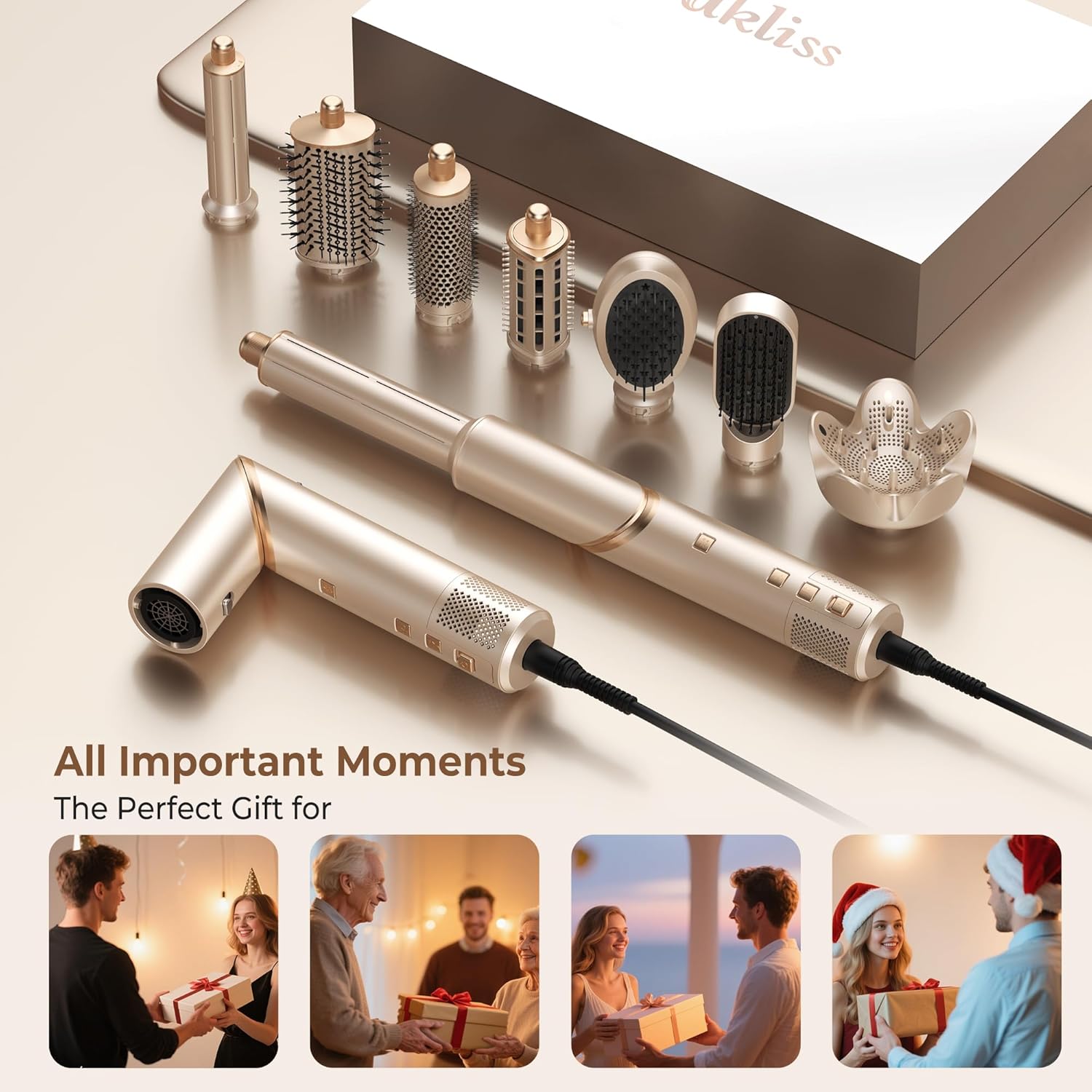 UKLISS - Airstyler 8 en 1 - coiffage auto et ionique - séchage rapide