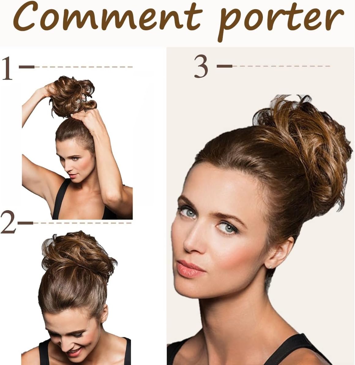JJstar - Chignon Postiche Bouclé, élastique, cheveux naturels, blond