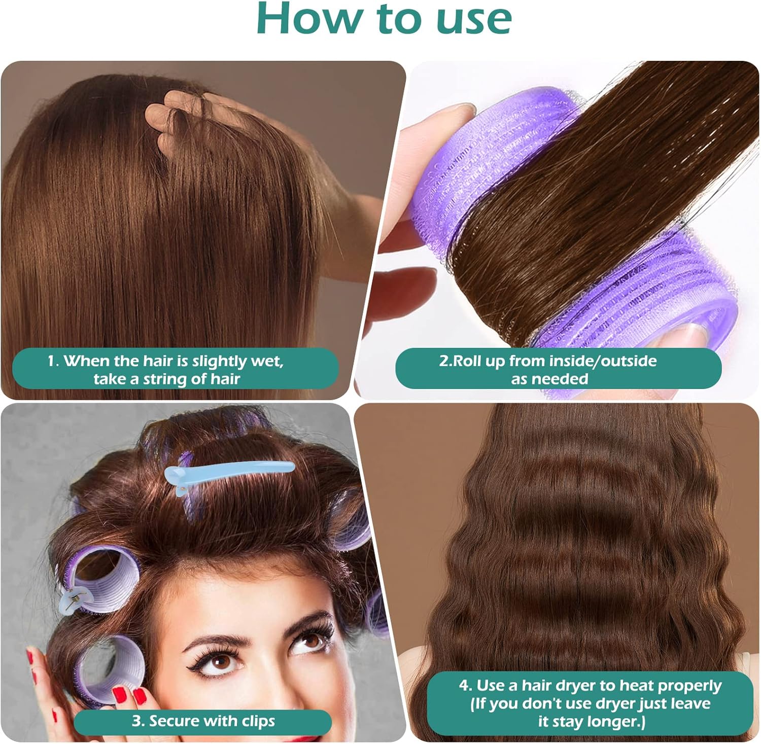 GeeRic - bigoudis auto-agrippants, 33 pièces, avec pinces et peigne, cheveux longs