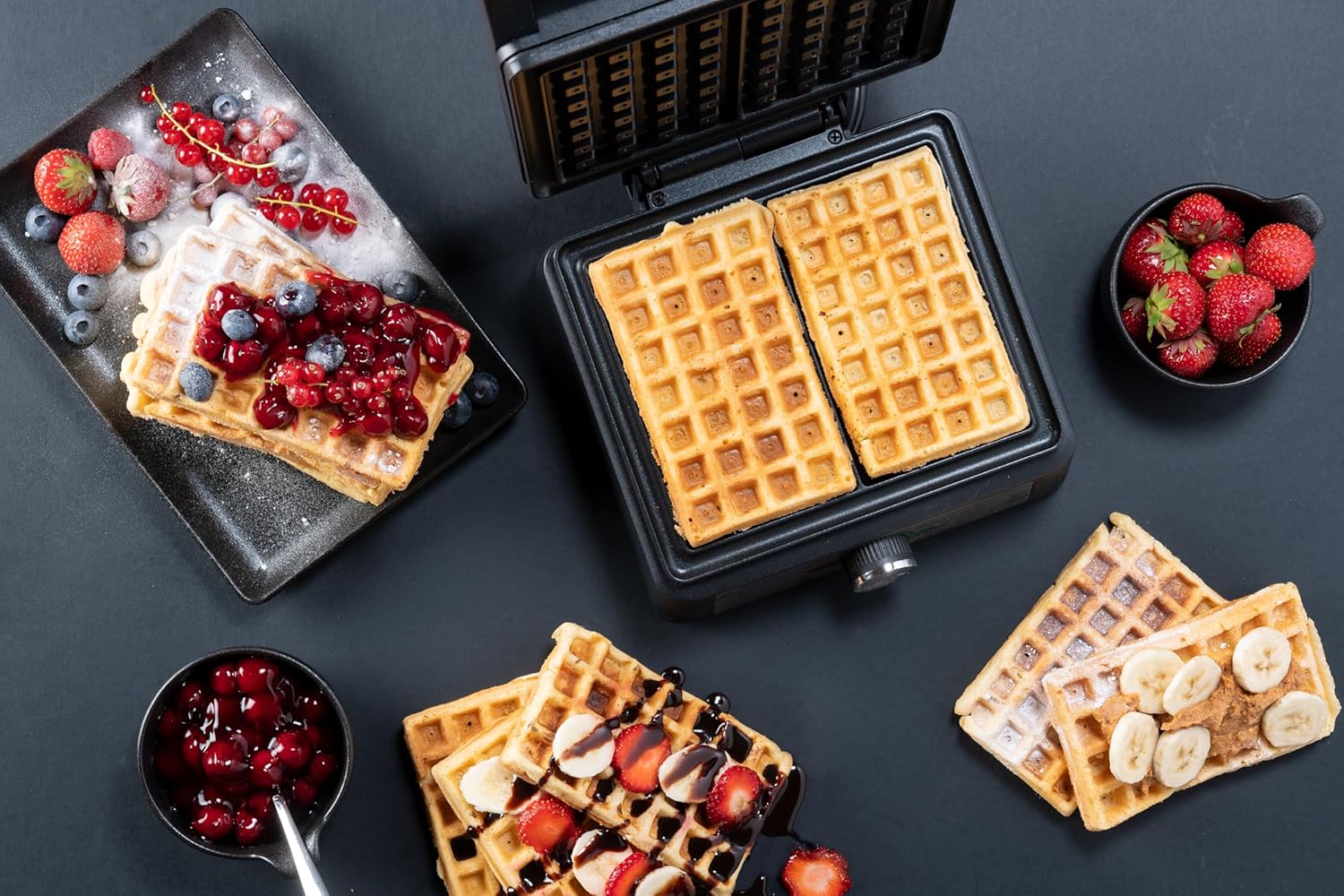 Bestron - Gaufrier Black Label - 2 gaufres - antiadhésif, poignée Cool Touch