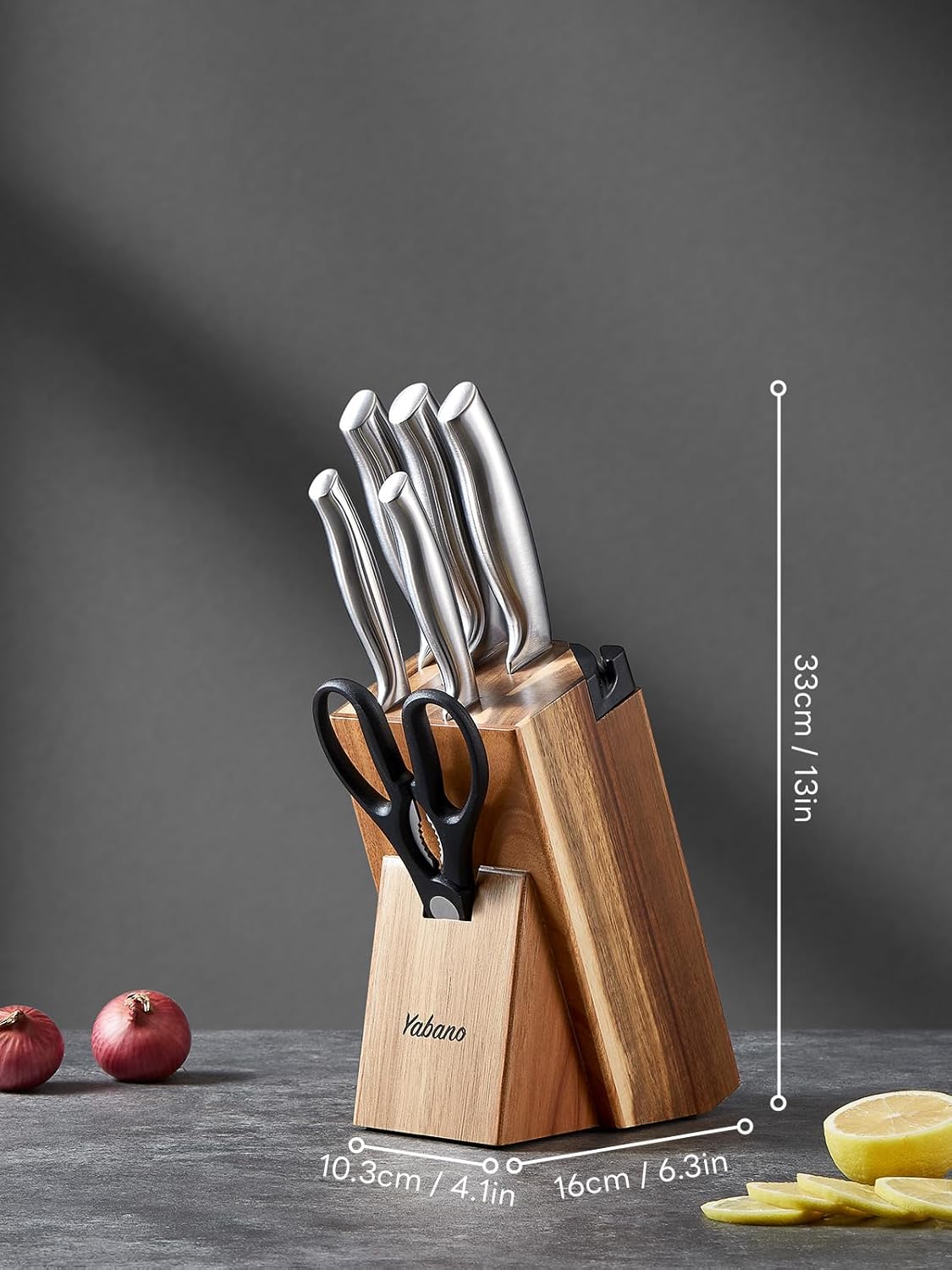 Yabano - Bloc couteaux 7 pièces inox allemand, aiguiseur, ciseaux inclus