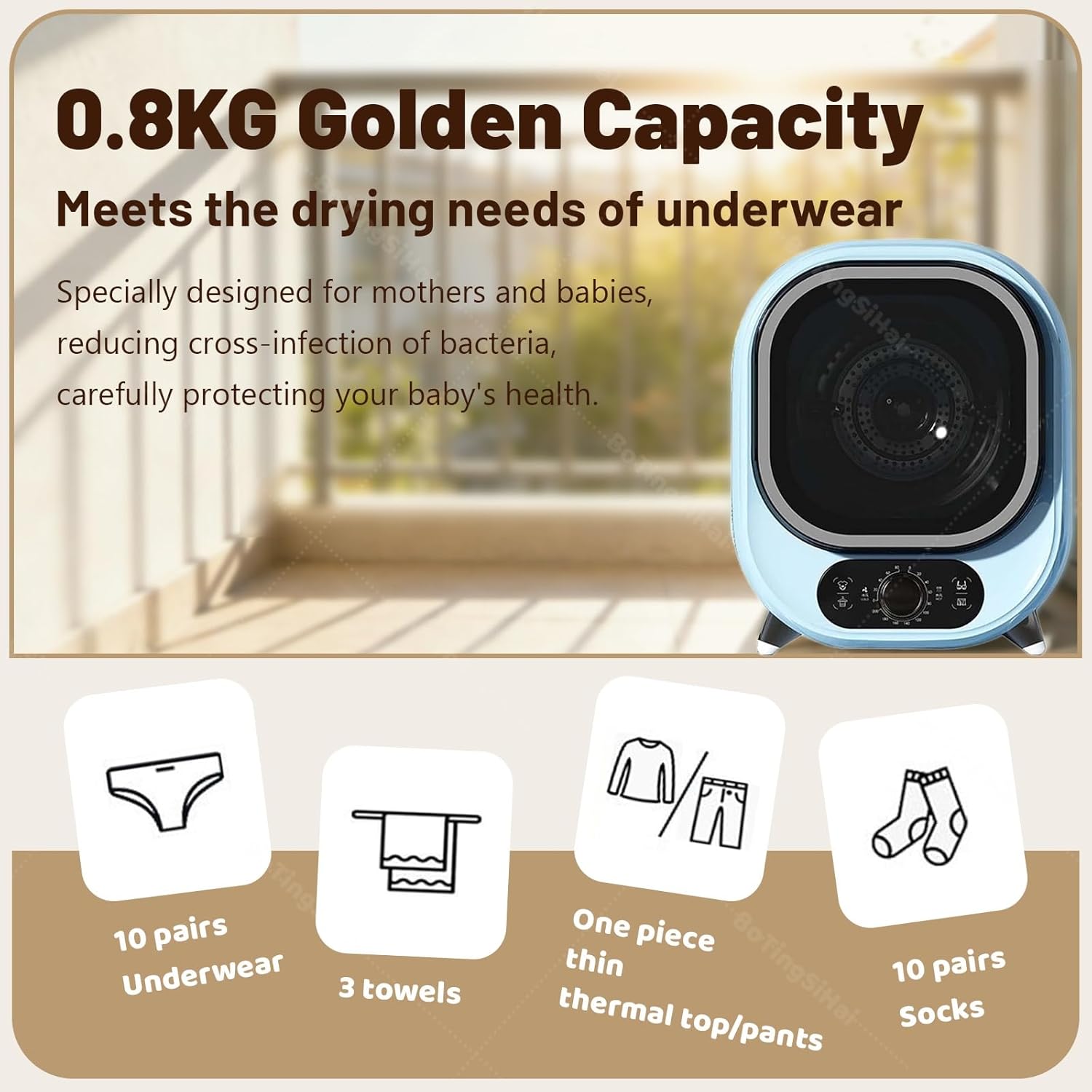 Sèche-linge condensateur portable, 0,8 kg, mini, faible bruit, compact