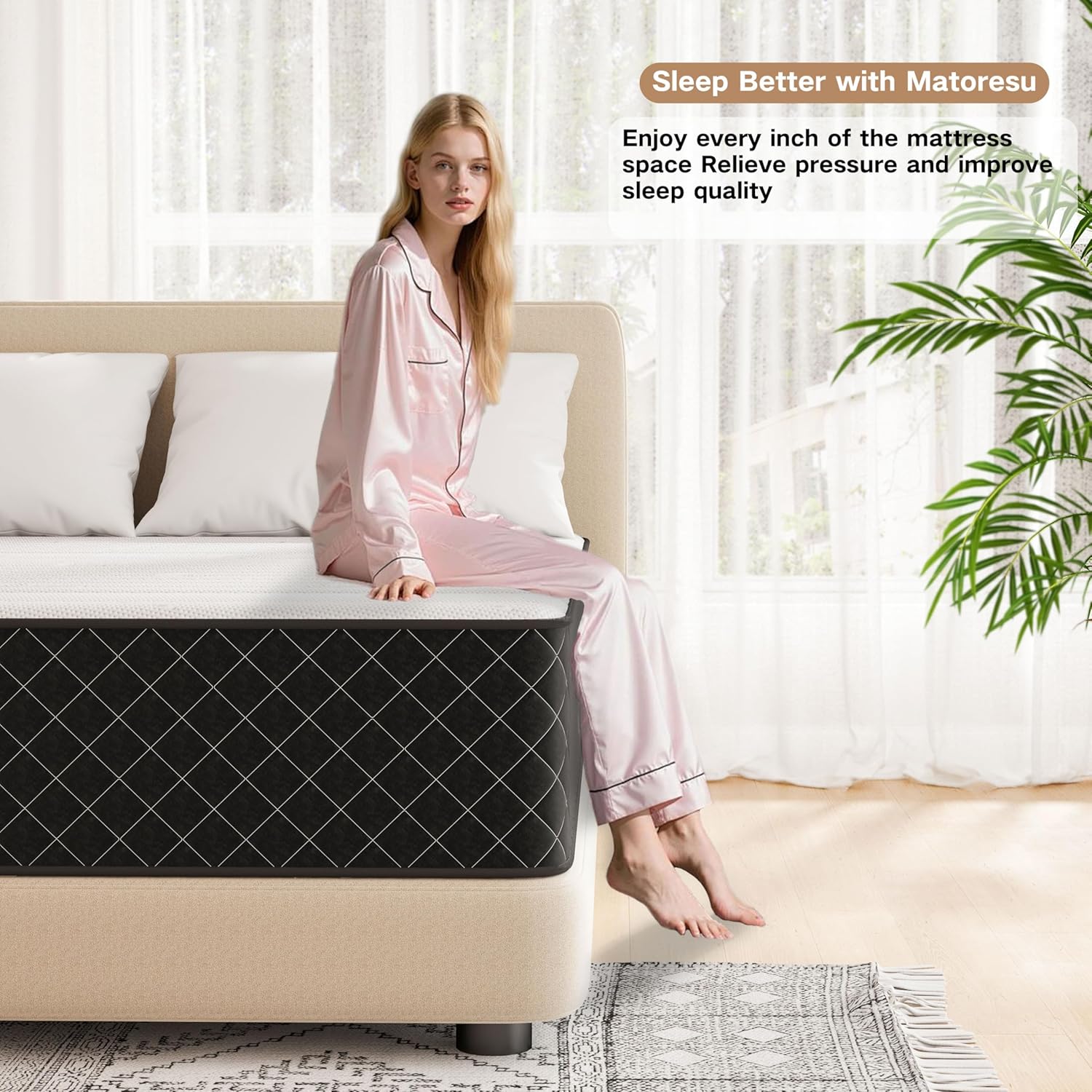 Matelas - ressorts ensachés, mémoire de forme, 90x200cm, H4, 7 zones