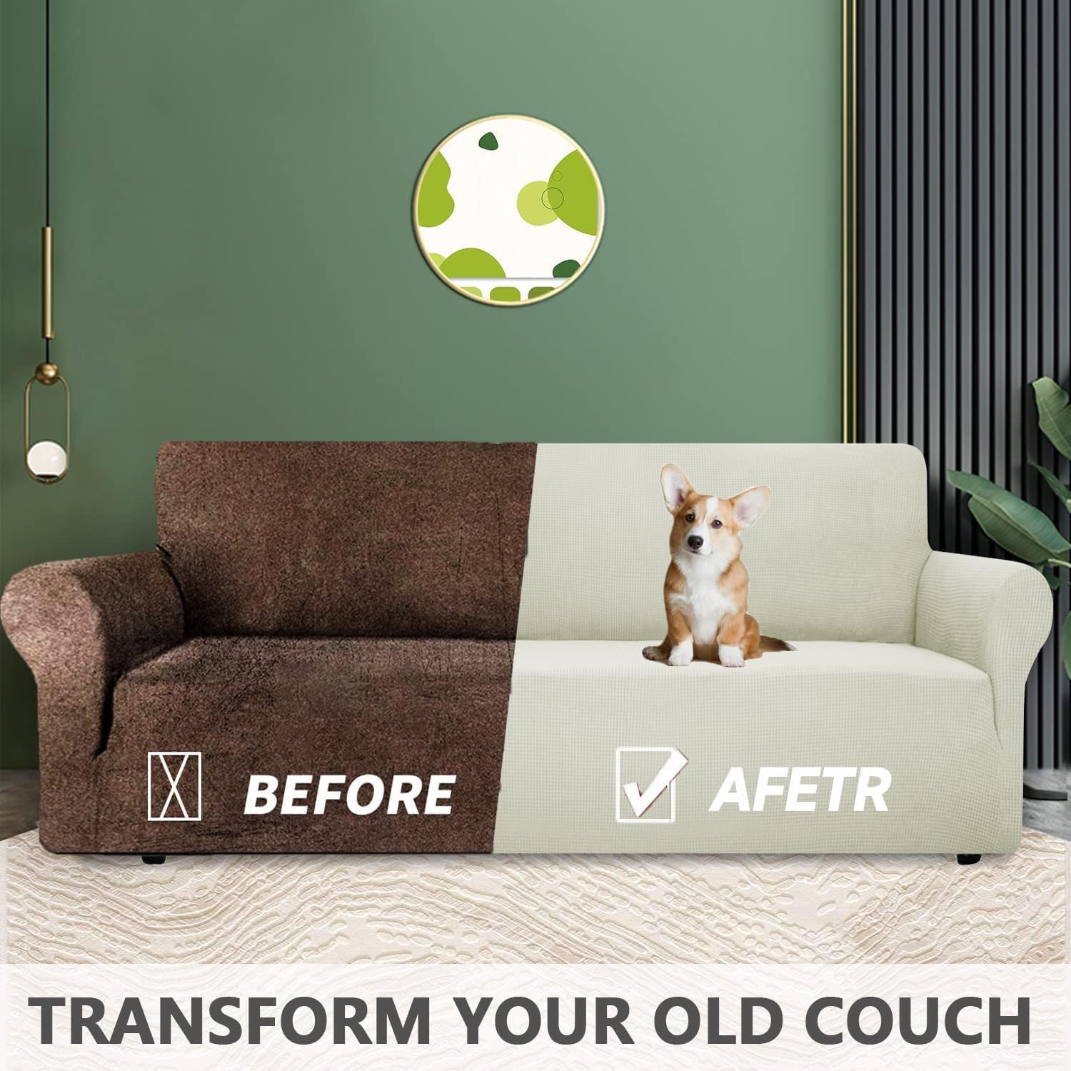 Housse canapé 1 place - extensible, antidérapante, naturel, accoudoirs