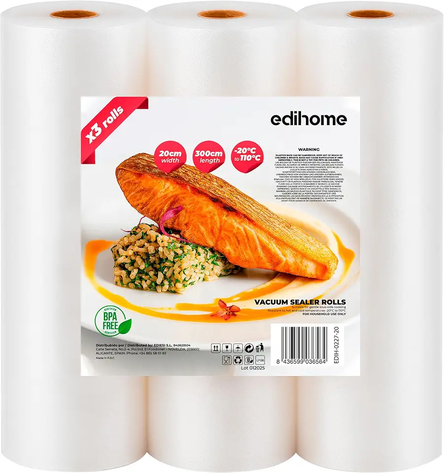 Edihome - sacs sous vide alimentaires - 20x300cm - 3 rouleaux sans BPA
