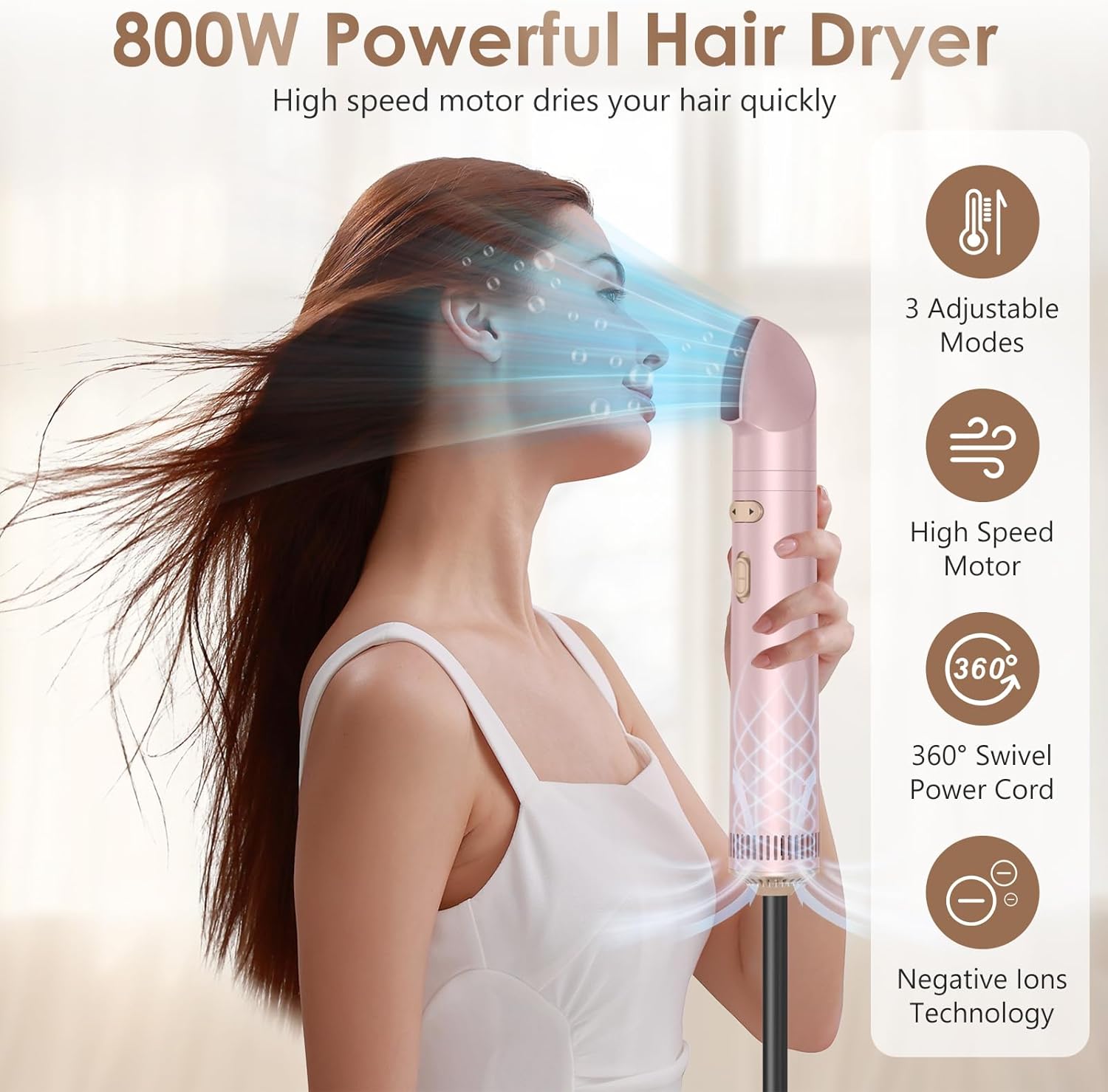 Brosse soufflante 3-en-1 - 800W - 38/50mm - ionique, 2 vitesses, 2 températures