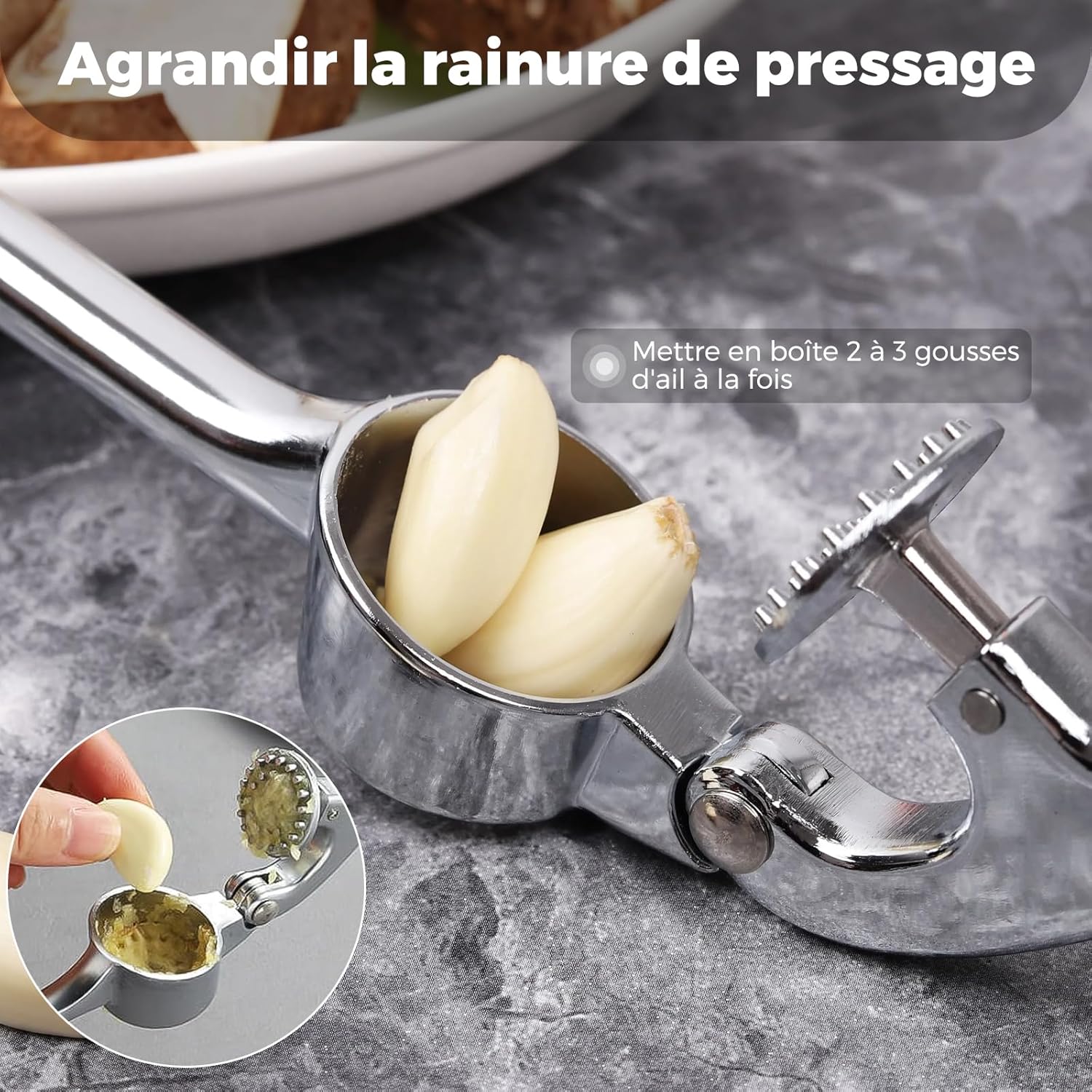 Presse-ail Inox - professionnel, facile à nettoyer, argenté, durable