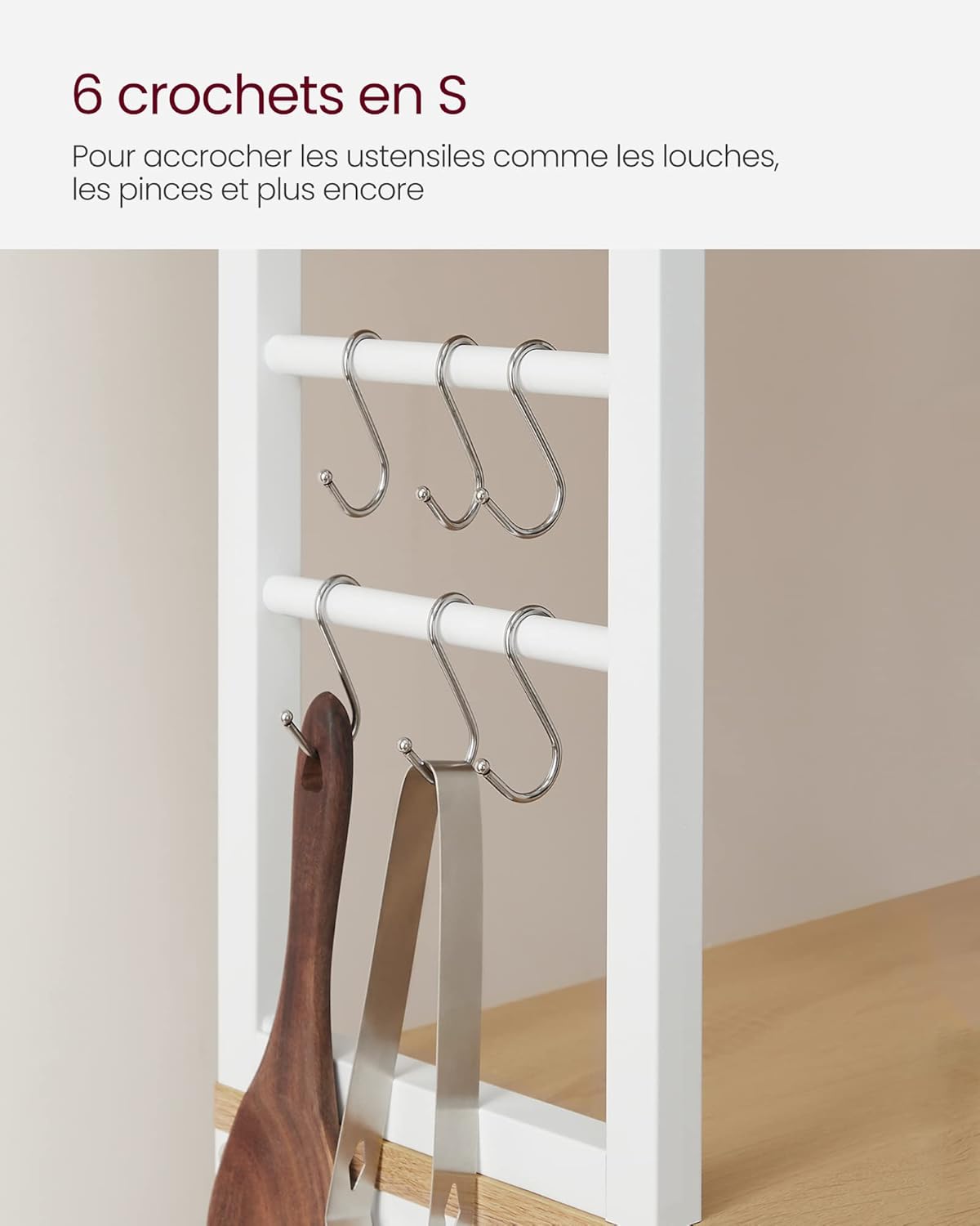 VASAGLE - étagère cuisine 40x80x167 cm, acier, 6 niveaux, KKS019W09