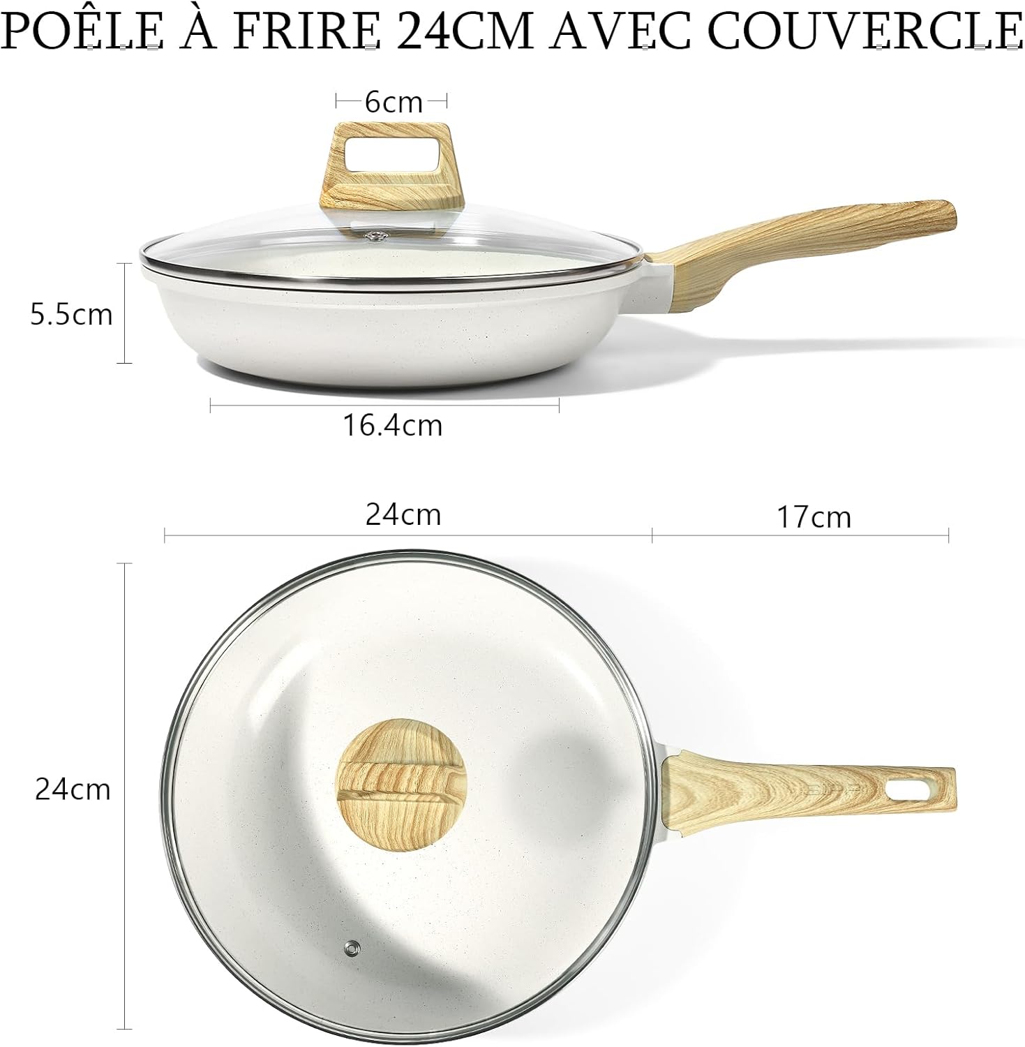 GiPP - Poêle à frire granit 24cm avec couvercle, induction, sans PFAS/PFOA
