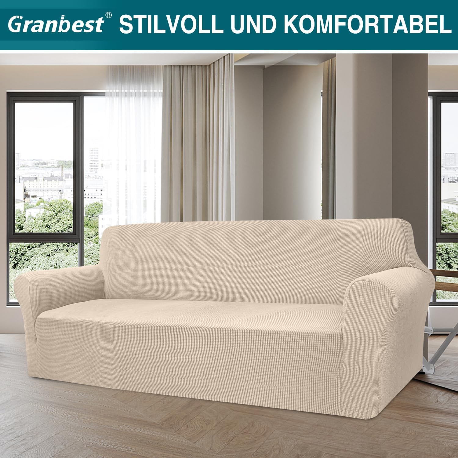 Granbest - housse de canapé jacquard 4 places - beige - protection animaux
