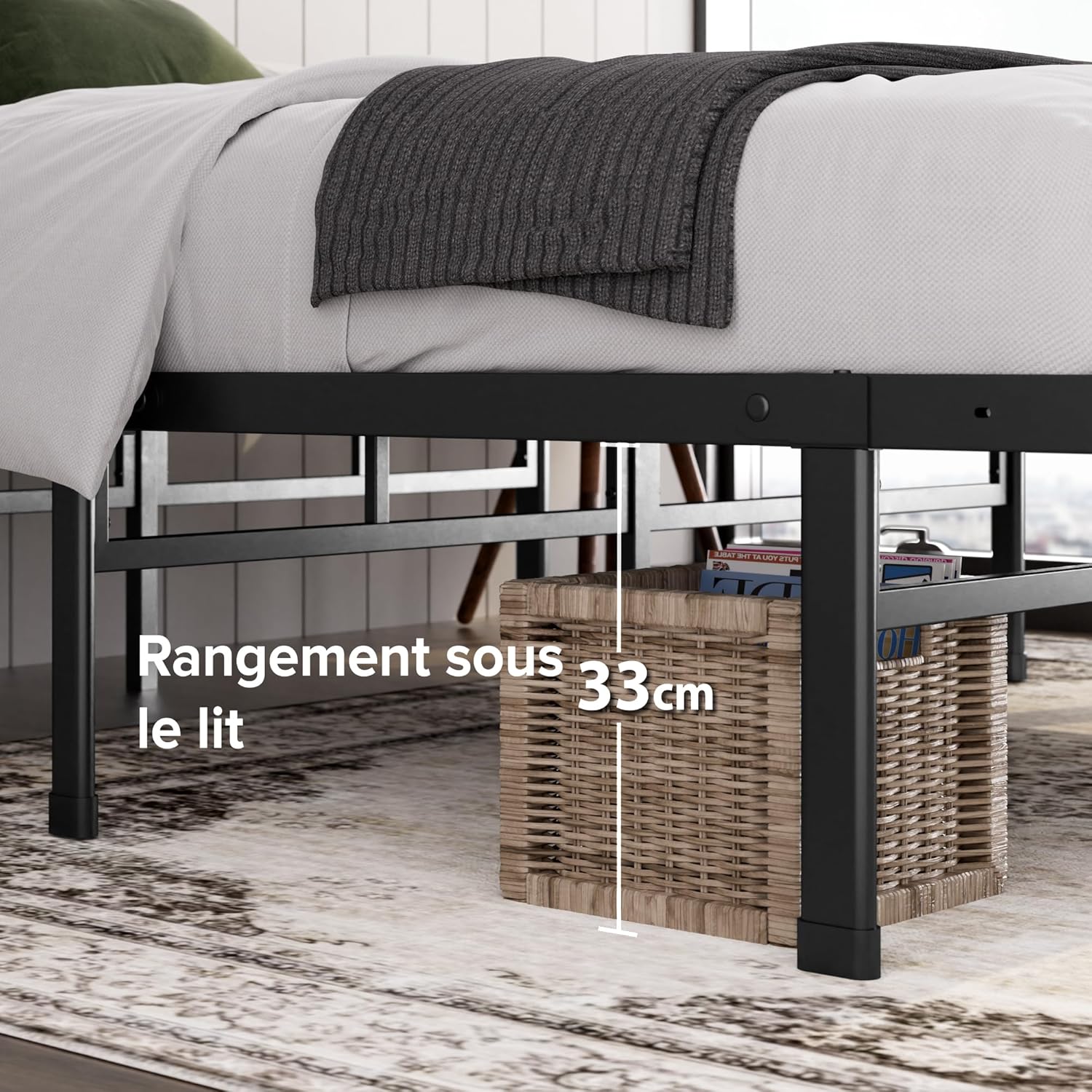 Zinus - Justin - 140x190 cm - lit métal avec rangement 36 cm