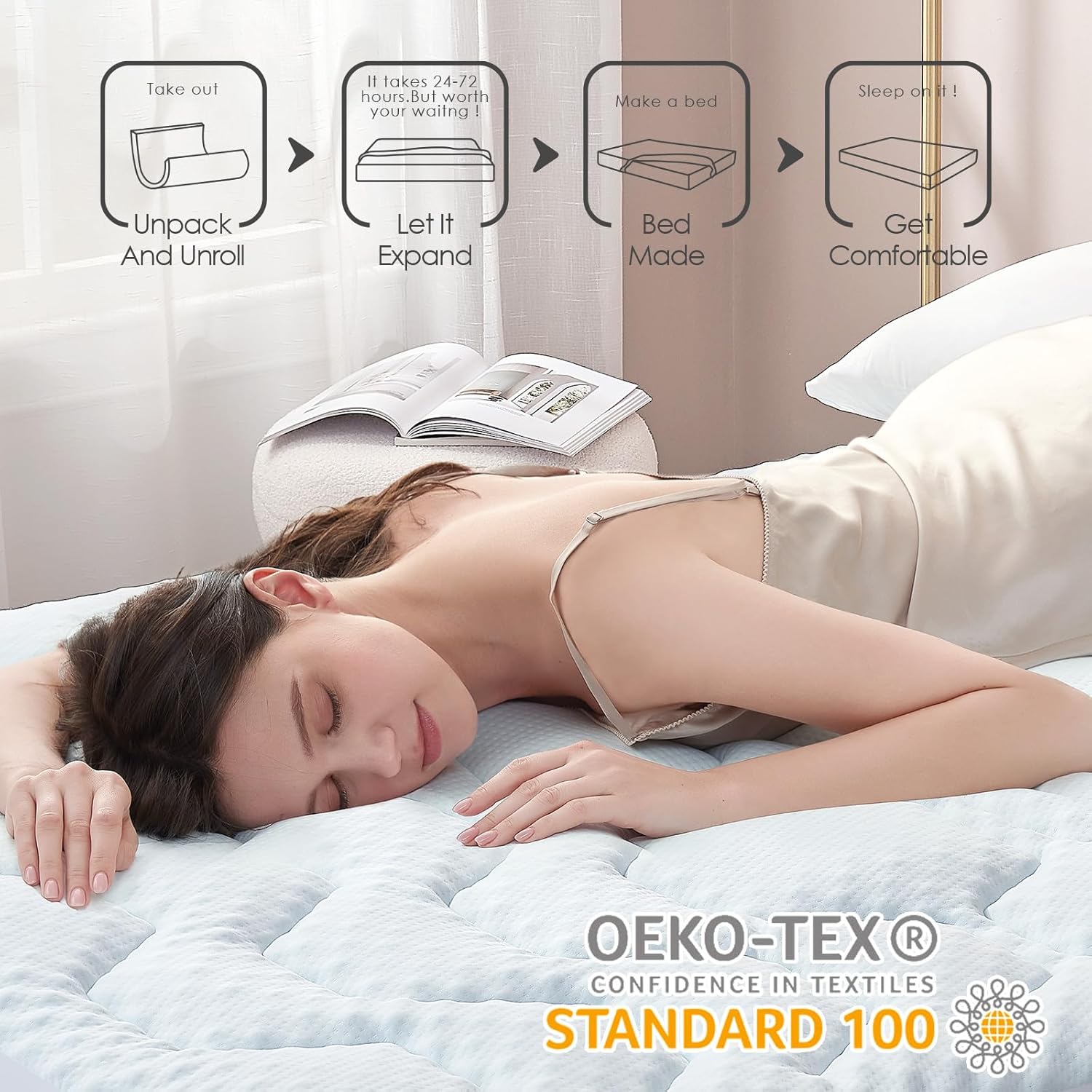 EHEYCIGA - Surmatelas mémoire de forme 140x190, rafraîchissant, poche profonde