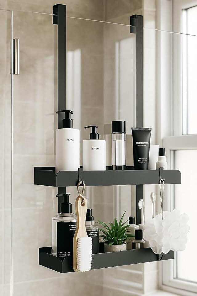 Étagère de douche suspendue 55,5cm, rangement pratique et porte