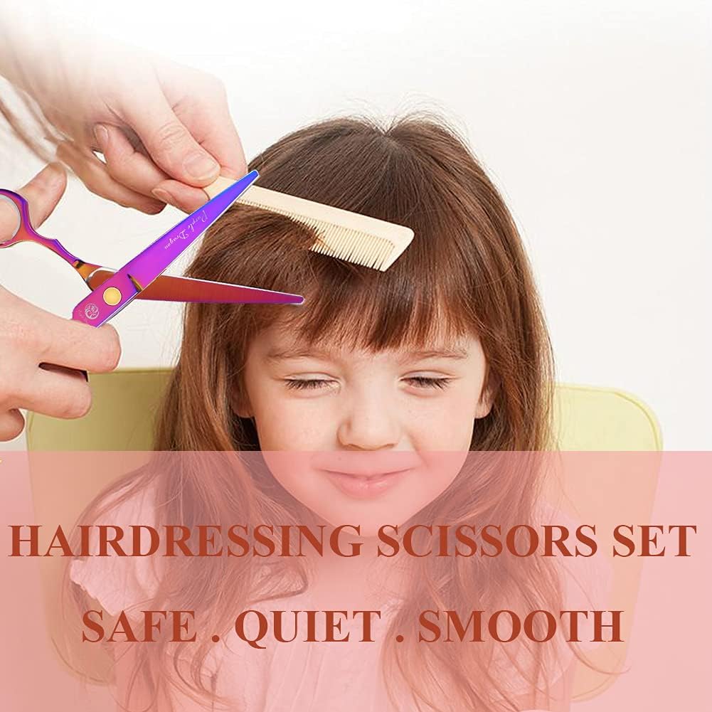 Kit de ciseaux de coiffure - 5,5 pouces - inox rose, peigne, effileur