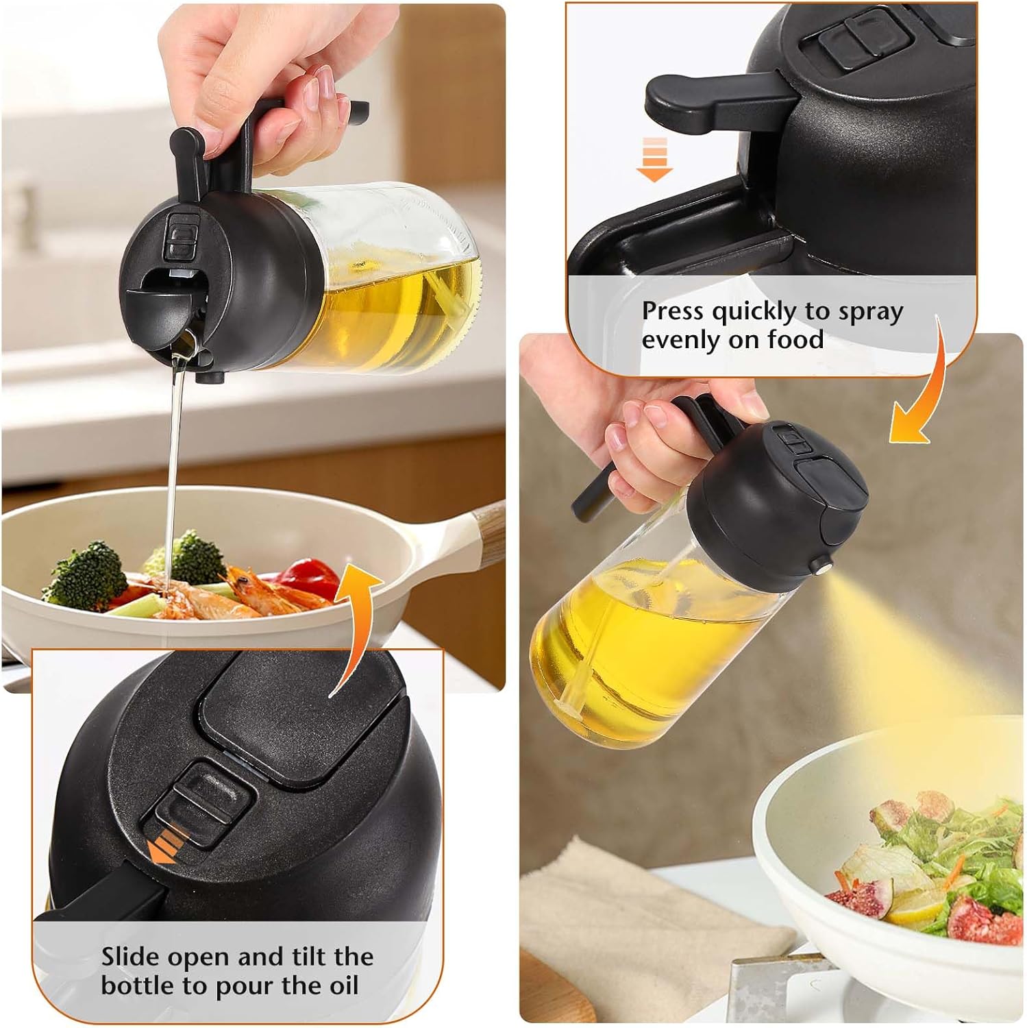 Spray huile cuisine 2en1 en verre 470ml, pour grillades et cuisson