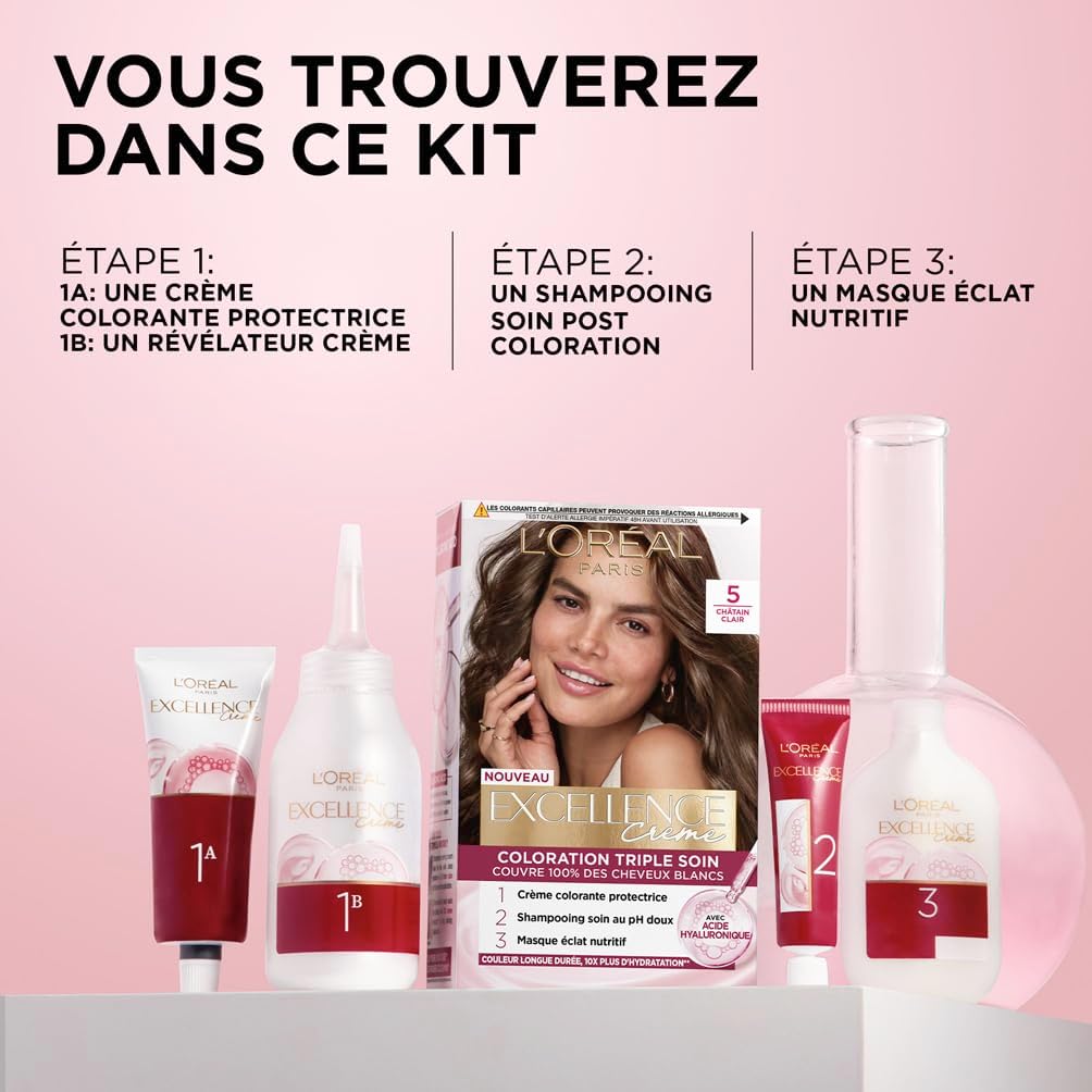 L'Oréal Paris - Excellence Crème - coloration permanente - couvre 100% cheveux blancs, soin triple, nuance 6.41