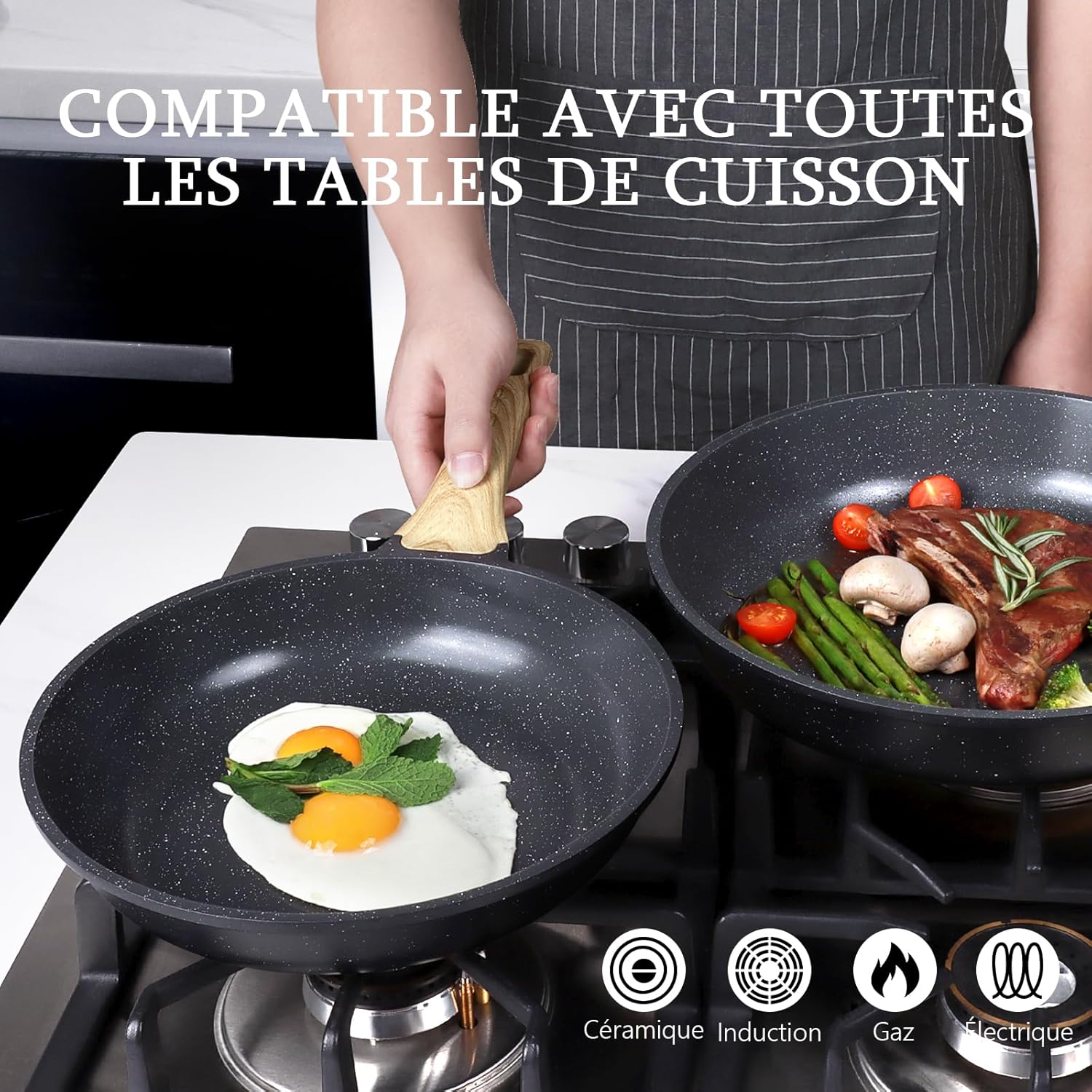 GiPP - Poêle granit série saine - 28cm - Antiadhésive, induction, PFAS/PFOA free