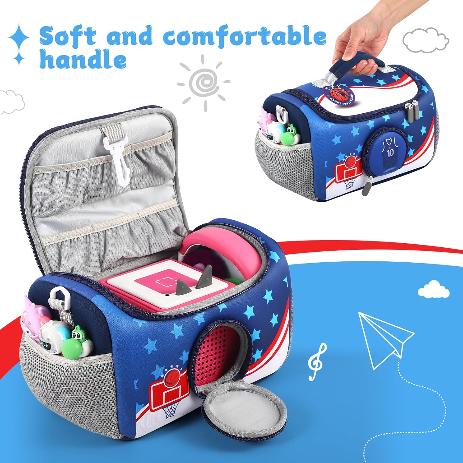 Étui de transport - kit Toniebox 1&2 - rangement figurines, accessoires - bleu, compact