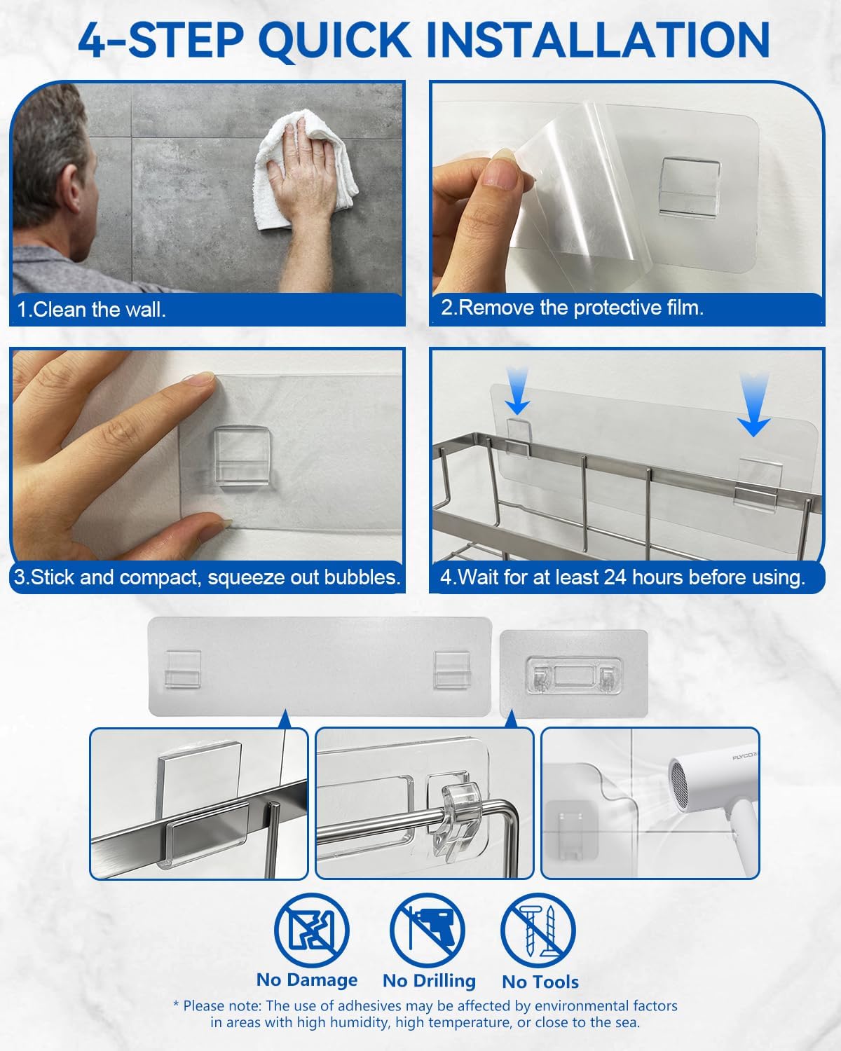 AceMining - étagères salle de bain inox, lot de 3, sans perçage