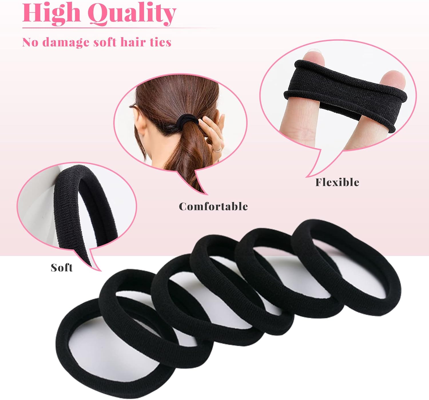 Elastique cheveux - lot de 50 - 8 mm - coton épais sans couture, mixte