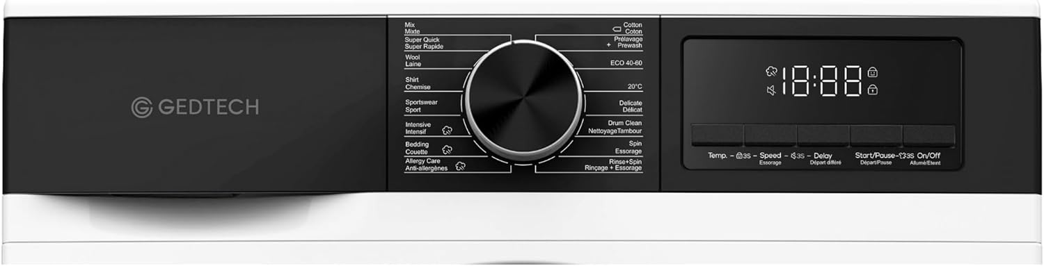 GEDTECH - Lave-linge frontal 10kg 1400tr 16 programmes éco - GLL101400WH