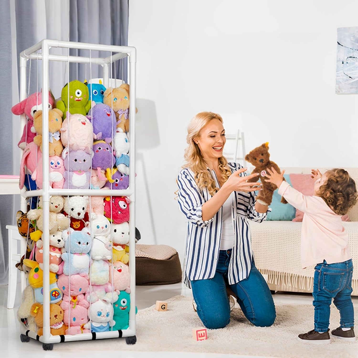 Rangement peluche - coffre à jouets roulettes grande capacité - adapté chambre et salon