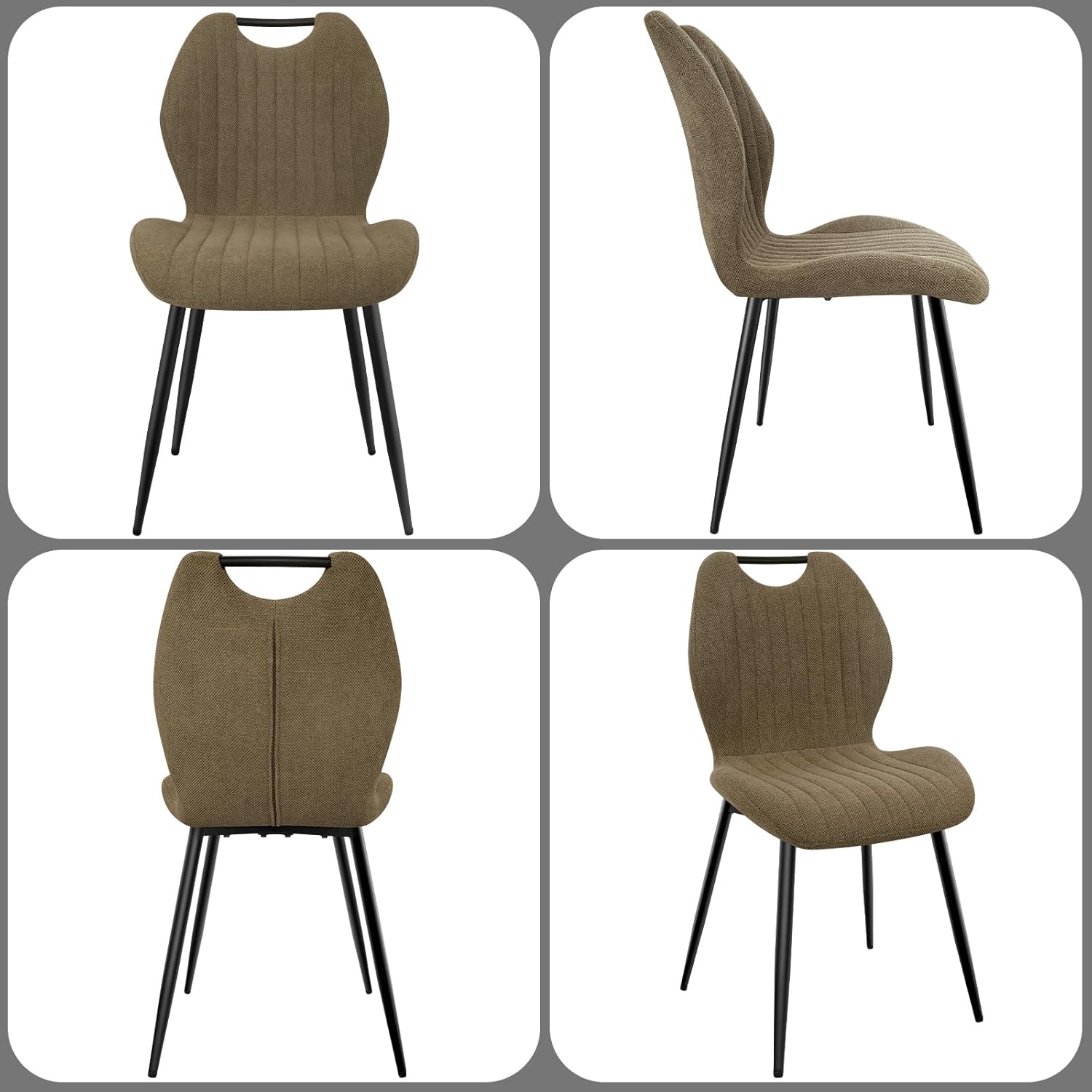 Chaises de salle à manger - tissu kaki, pieds métal, lot de 6, confortables