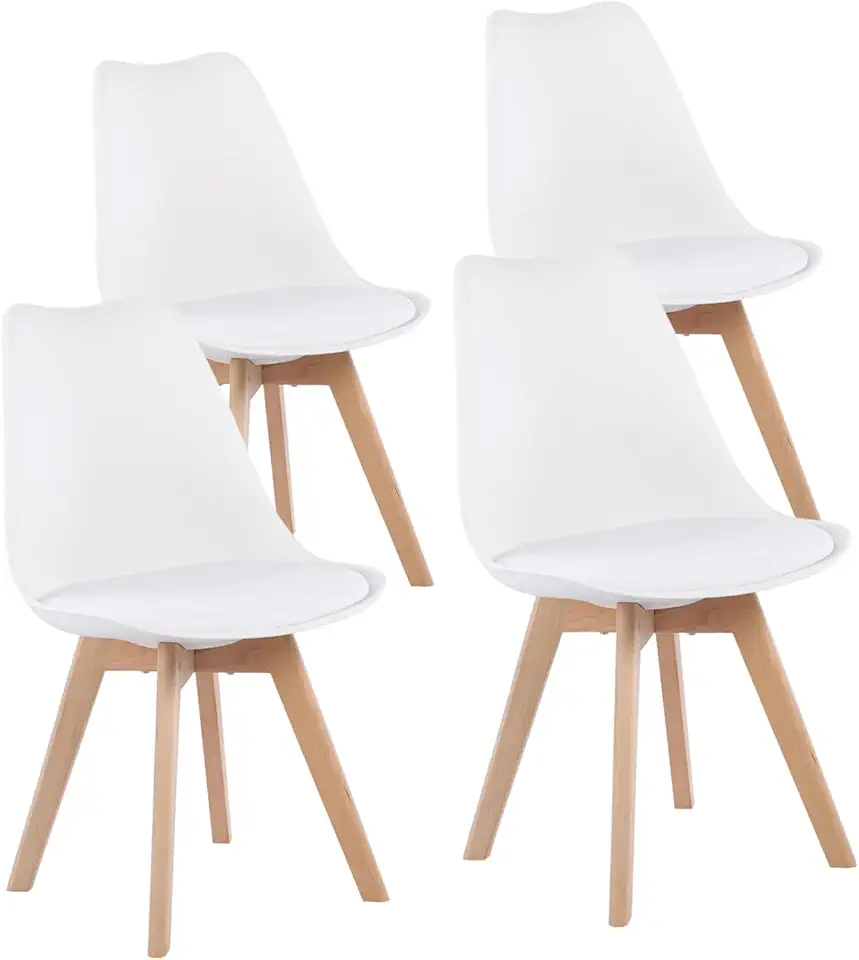 EGGREE - 4 chaises scandinaves rembourrées, bois hêtre, blanc